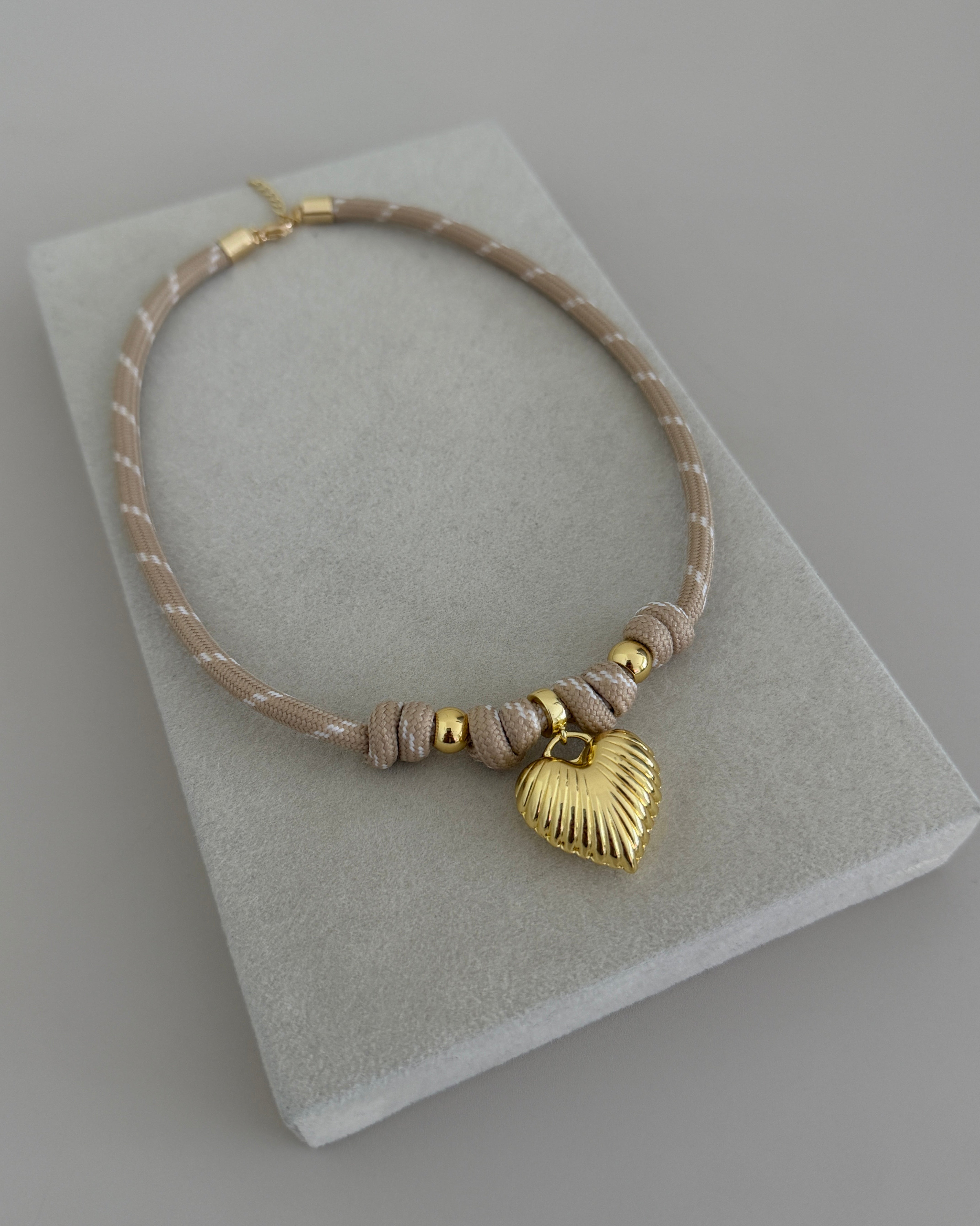 Gold Heart Charm Cord Necklace