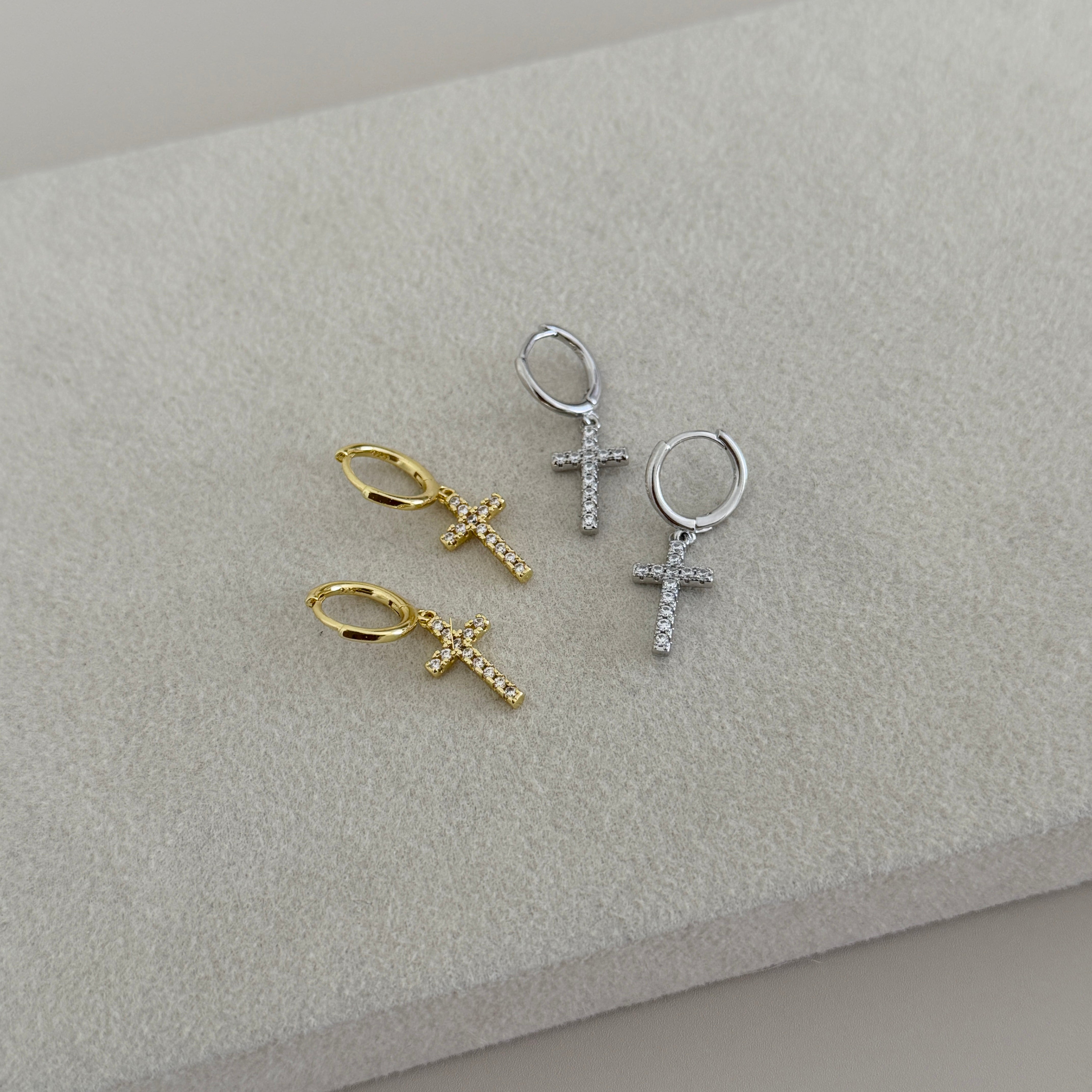 Grace Cross Huggie Earrings