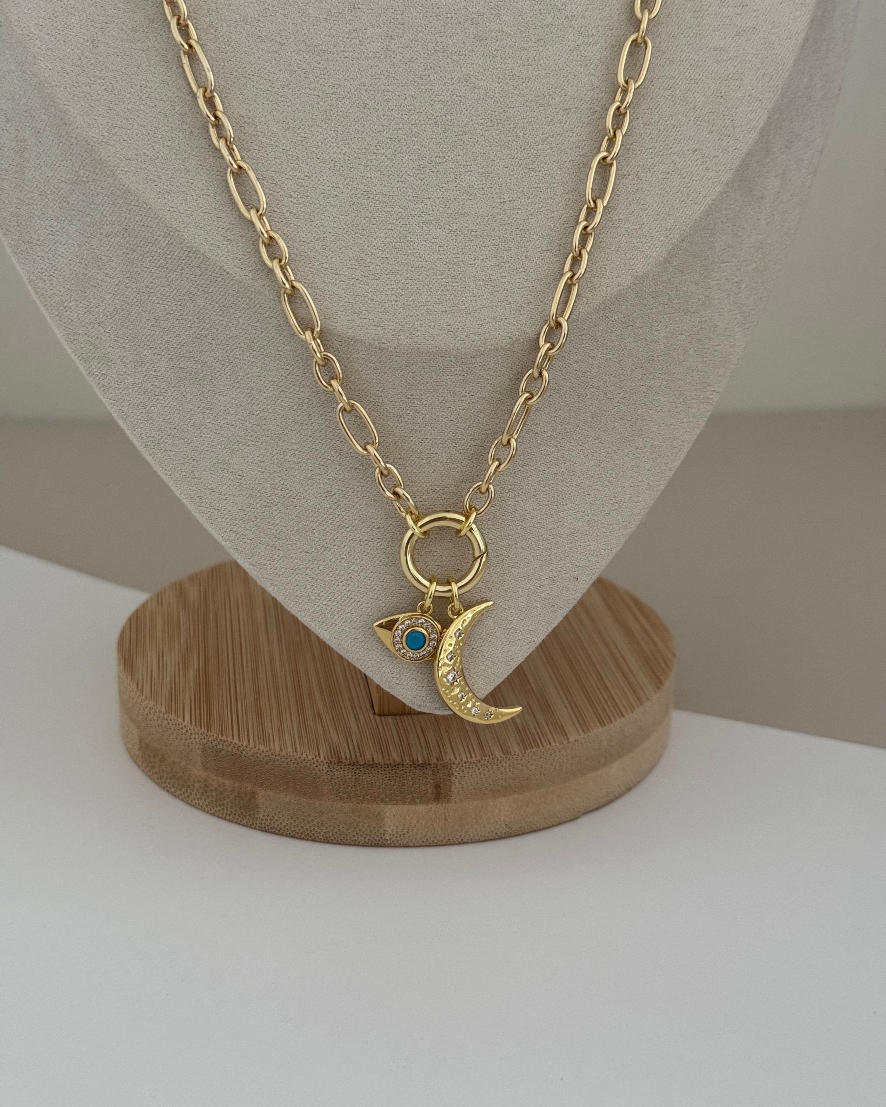 Evil eye and Moon Necklace