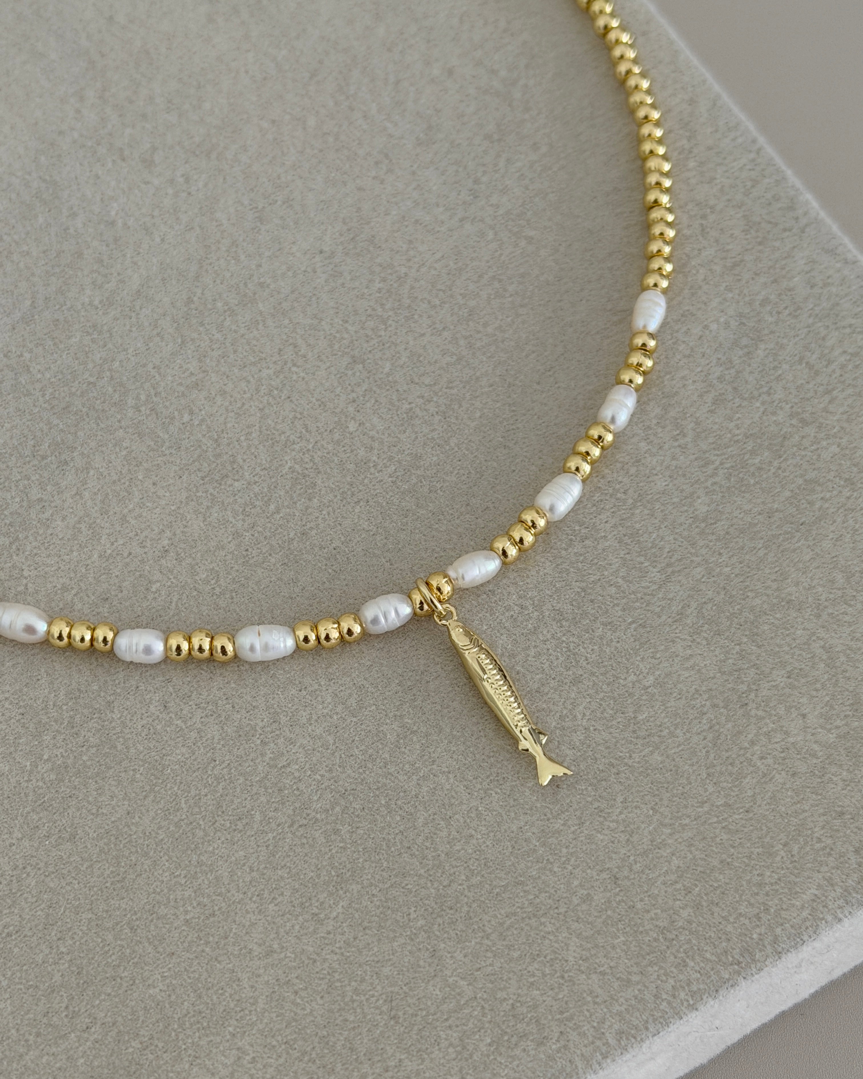 Golden Fish Charm Beaded Necklace