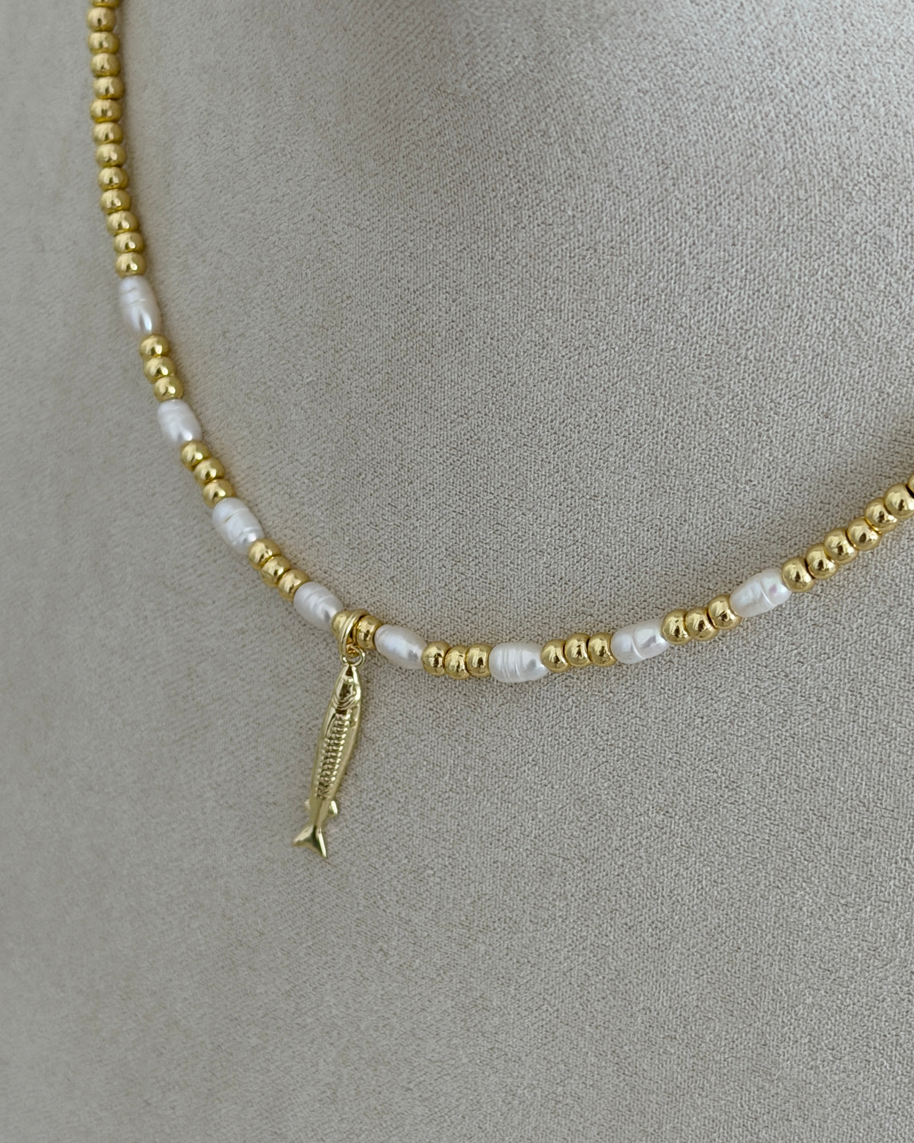 Golden Fish Charm Beaded Necklace