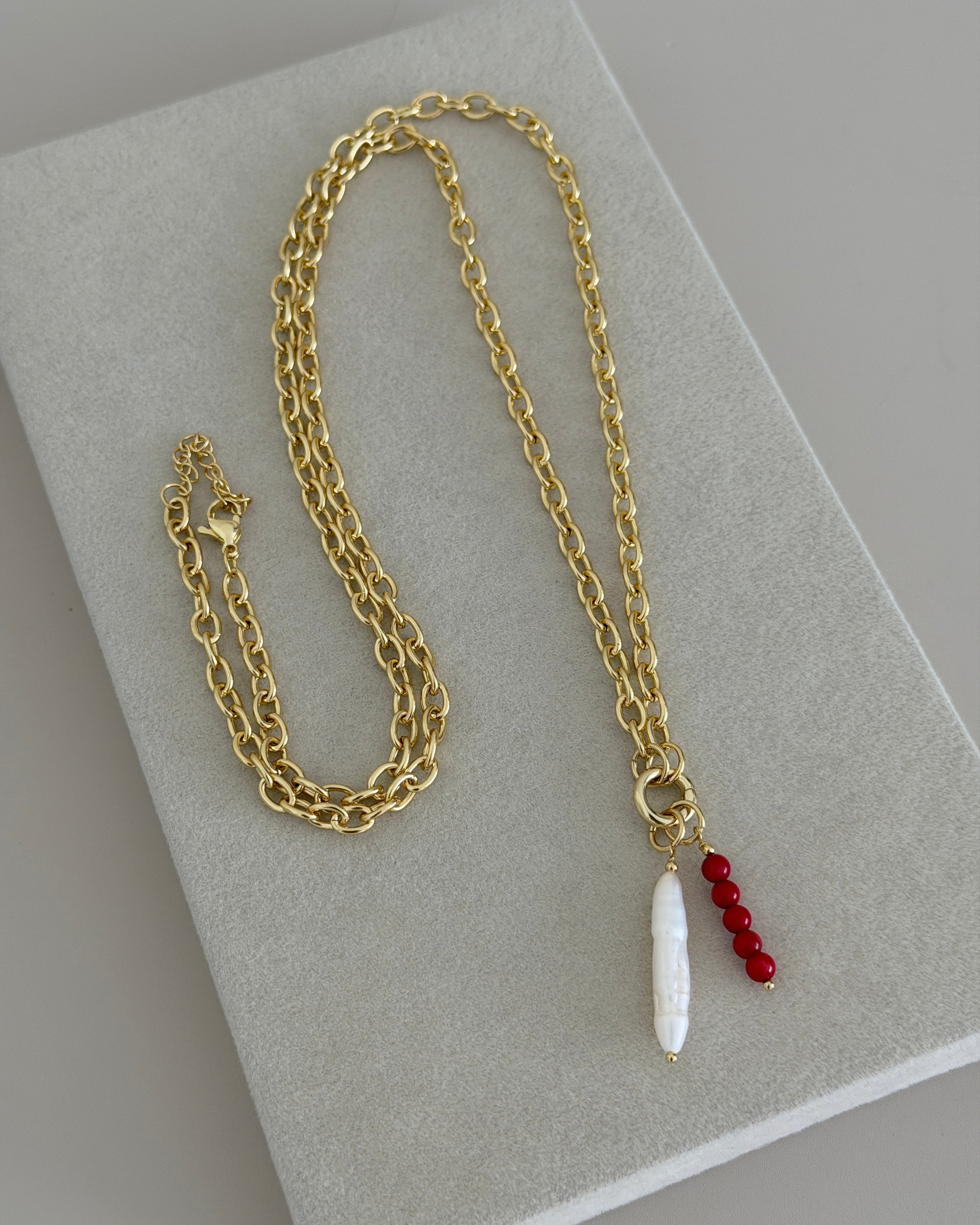 Coral Drop Pendant Necklace
