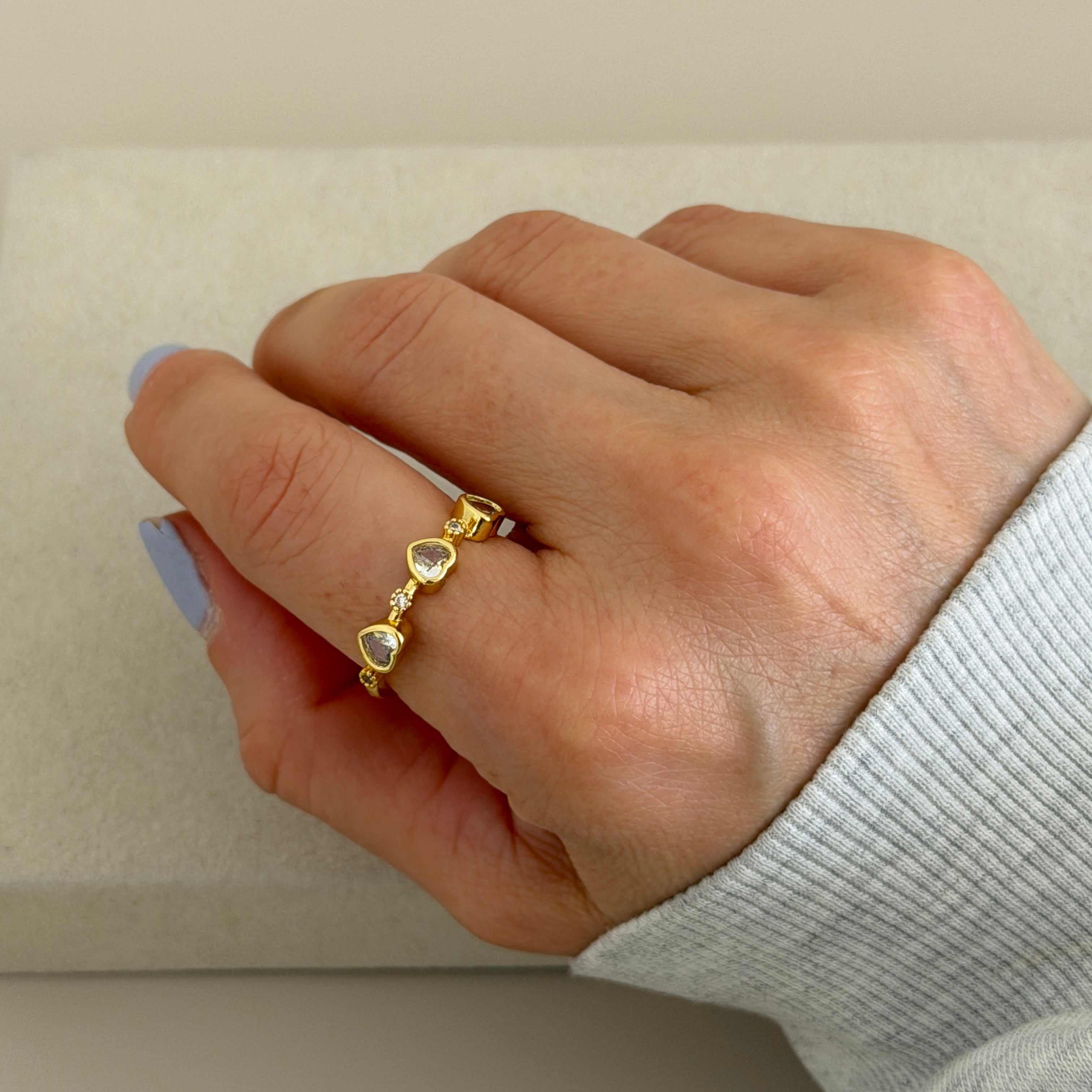 Triple Heart Crystal Ring