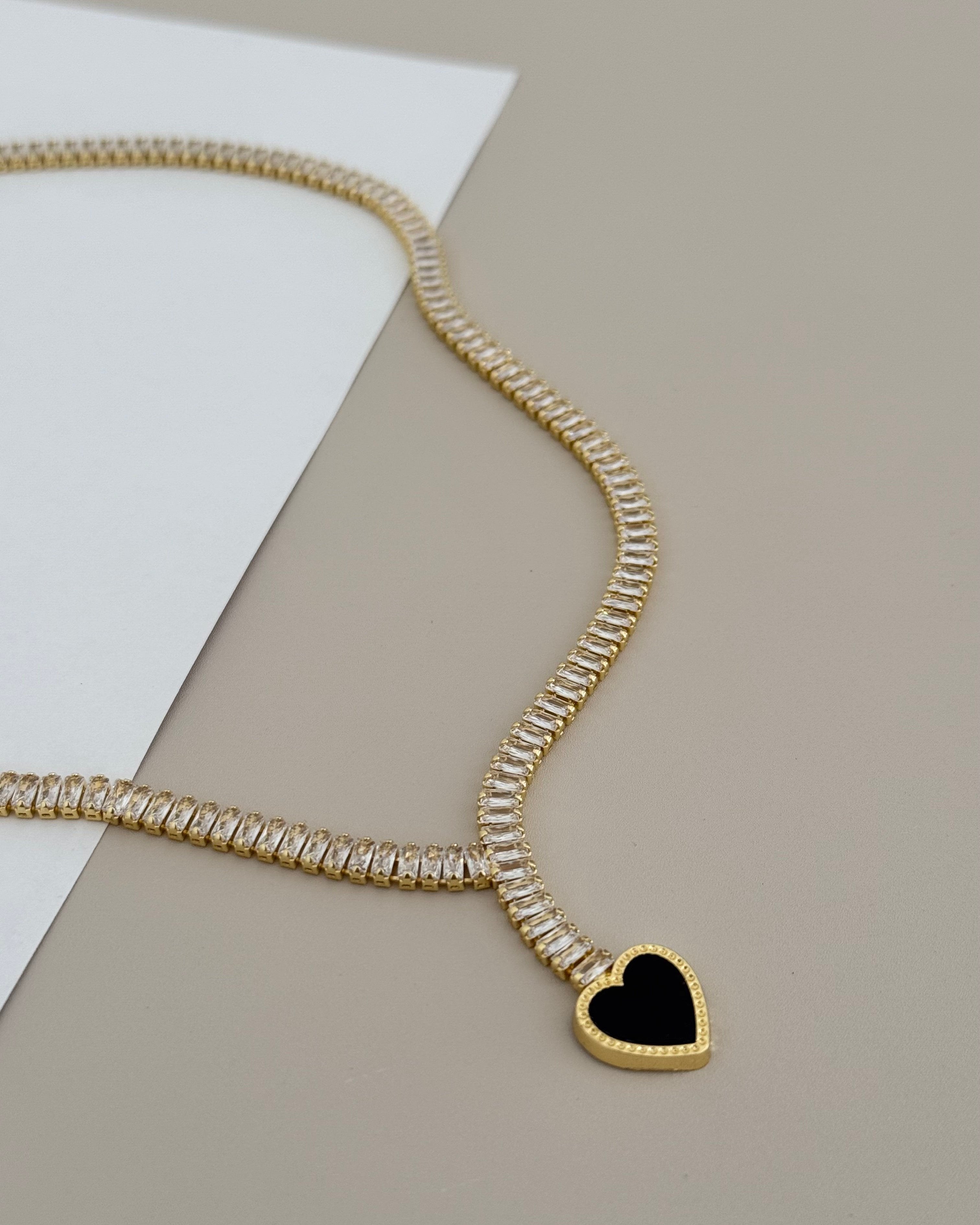 Black Heart Tennis Necklace