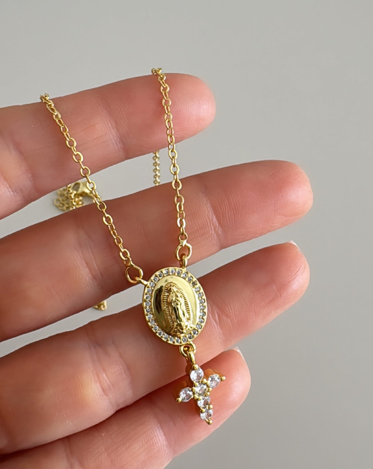 Guadalupe and Cross Necklace