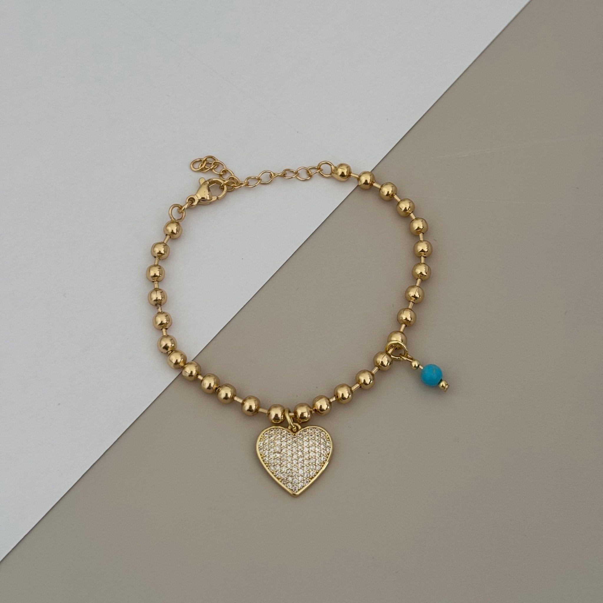 Beaded Bracelet with Heart & Blue Stone Charm - Bracelets | LimaLimón Store - 1