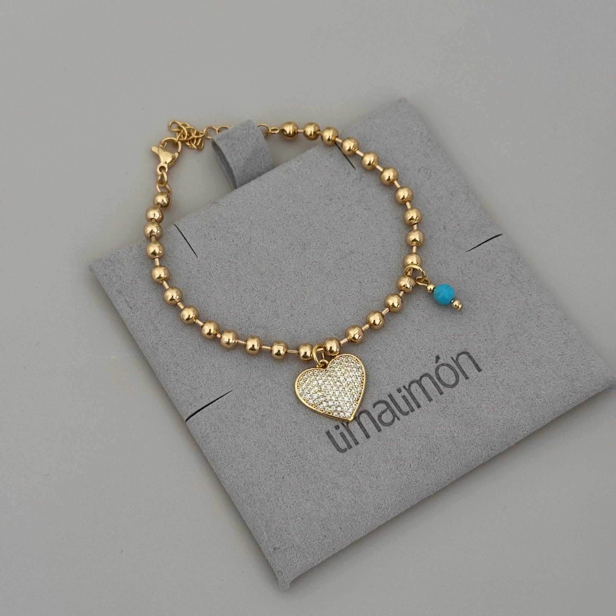 Beaded Bracelet with Heart & Blue Stone Charm - Bracelets | LimaLimón Store - 2