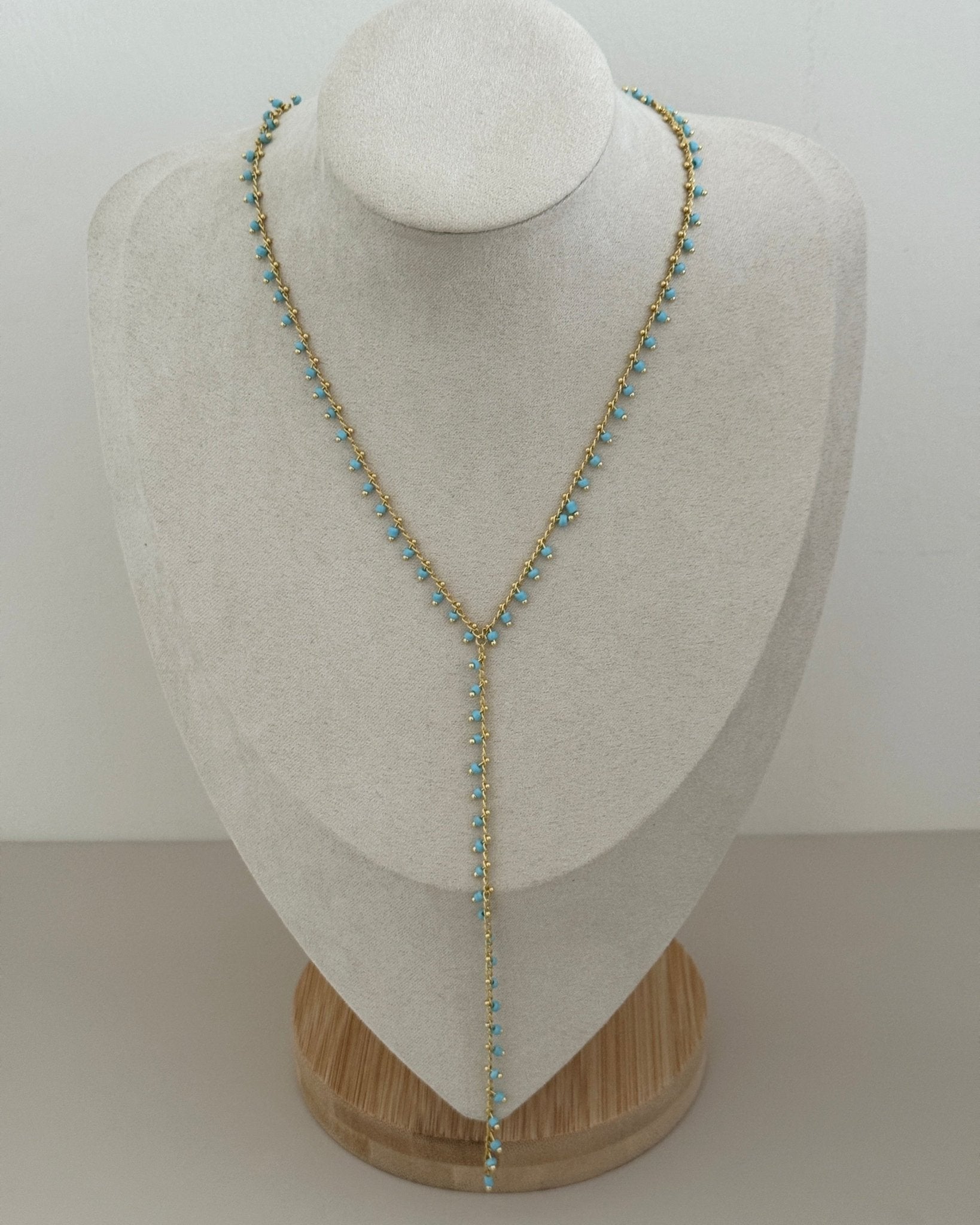 Beaded Y - Chain Necklace – White or Aqua Blue - Necklace | LimaLimón Store - 2