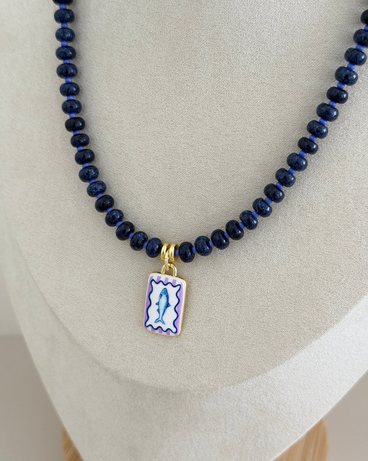 Blue Fish Charm Beaded Necklace - Necklaces | LimaLimón Store - 3