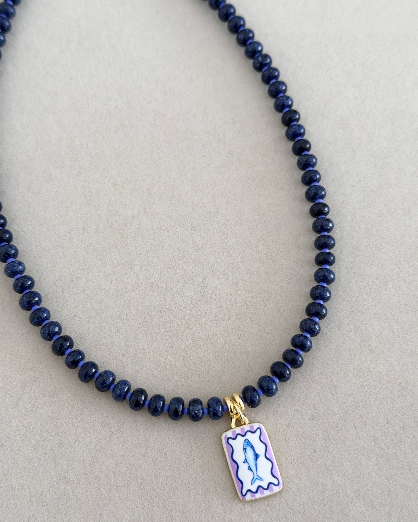 Blue Fish Charm Beaded Necklace - Necklaces | LimaLimón Store - 1