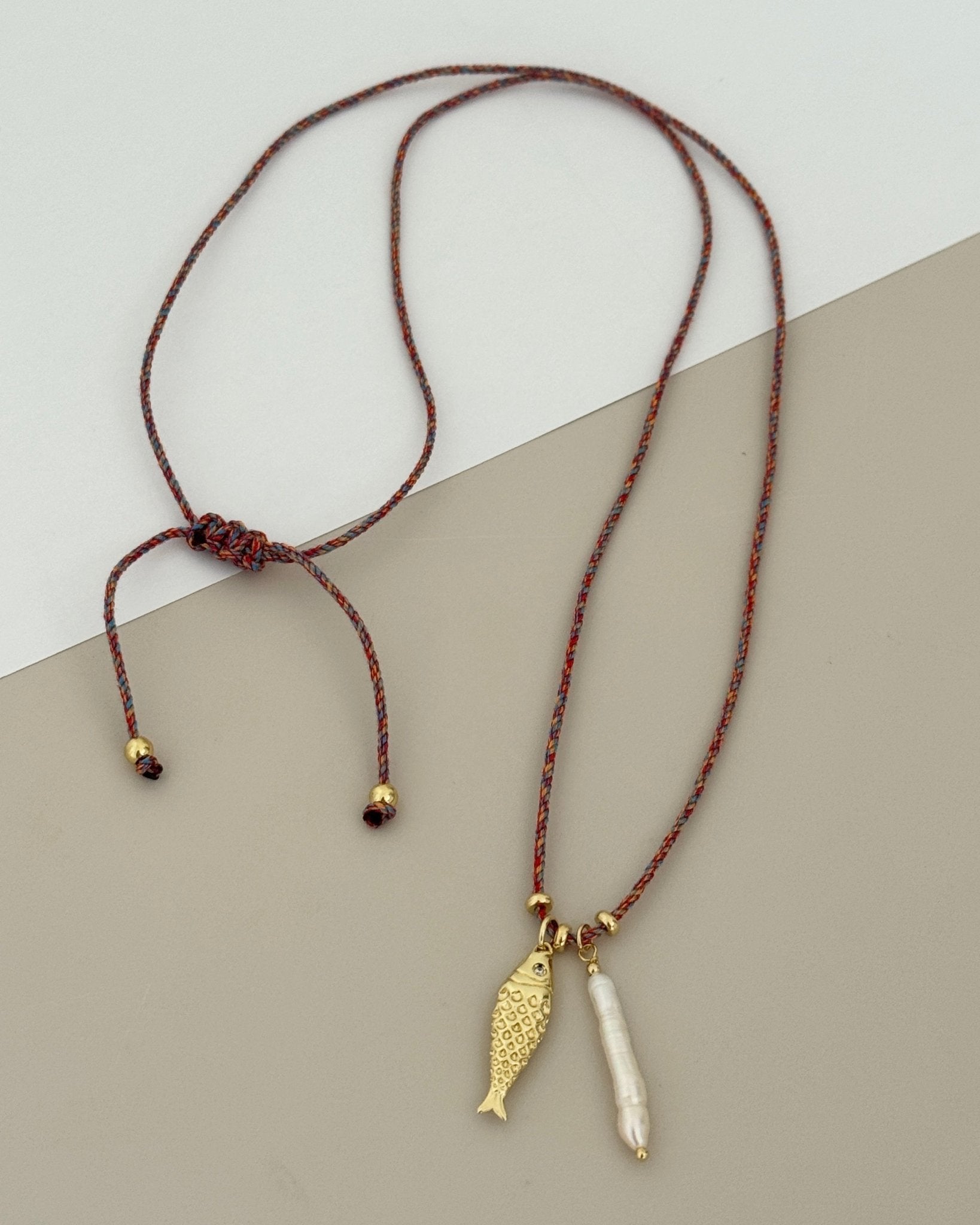 Cord Necklace with Gold Fish Charm - Necklace | LimaLimón Store - 1