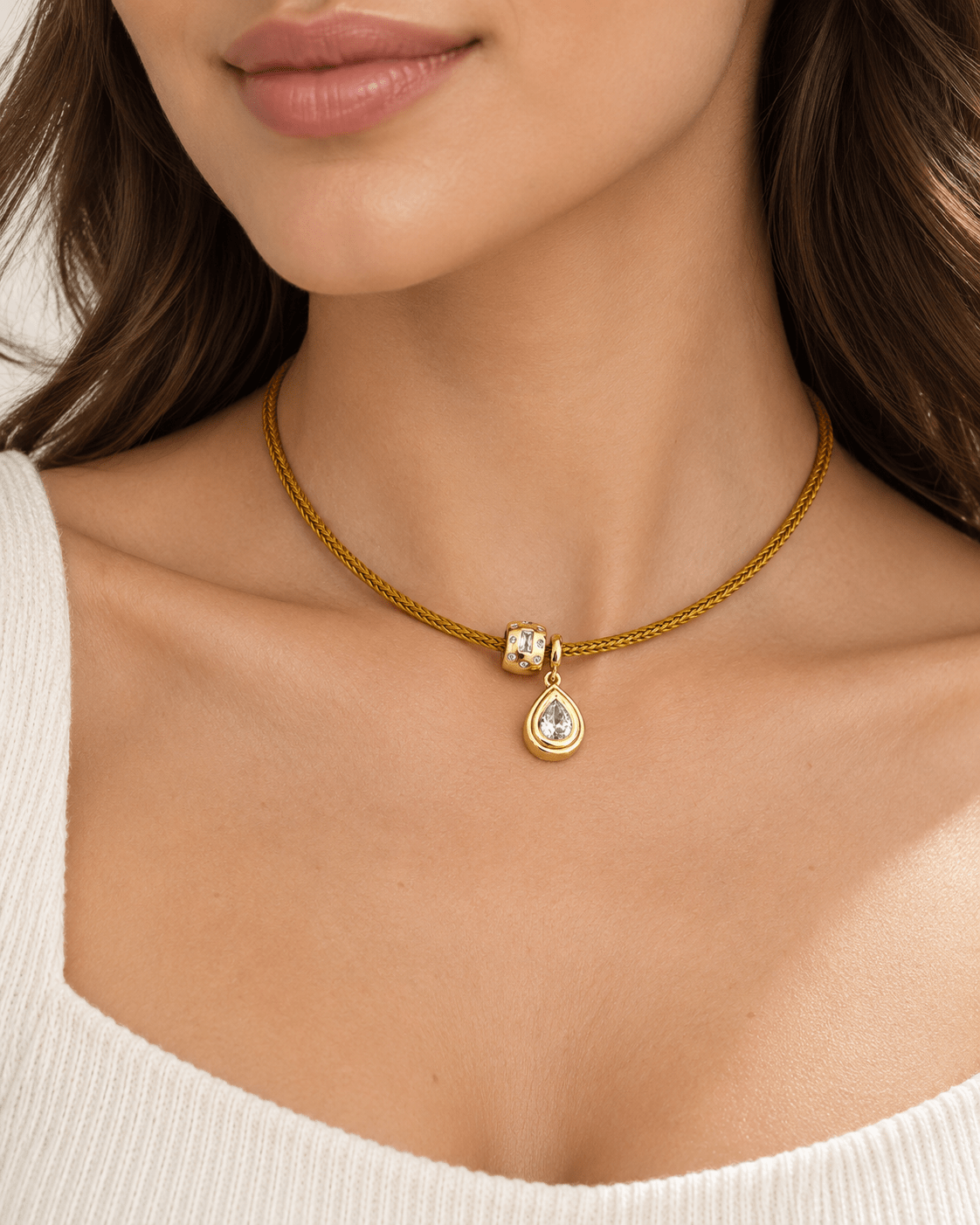 Crystal Drop Cord Necklace - Necklaces | LimaLimón Store - 2