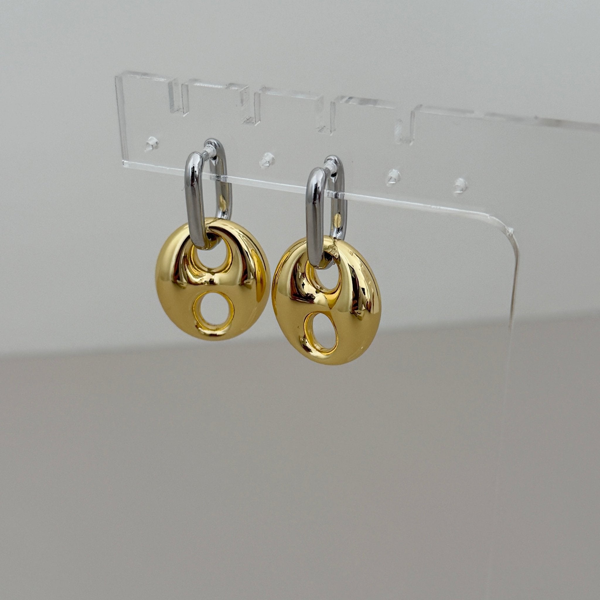 Dual Tone Drop Disc Earrings - Earring | LimaLimón Store - 3