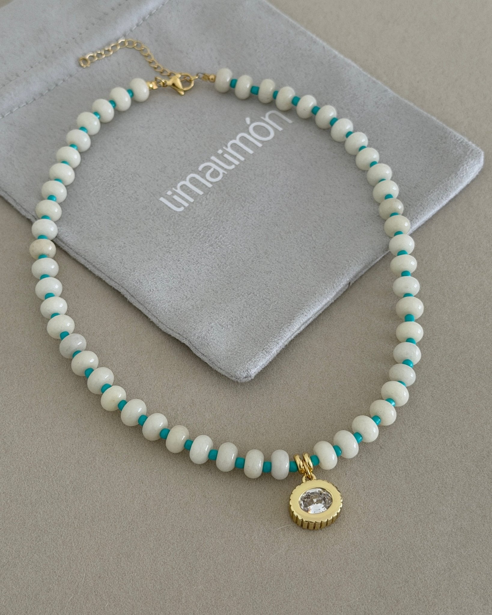 Dual Tone Drop Disc Necklace - Necklaces | LimaLimón Store - 3