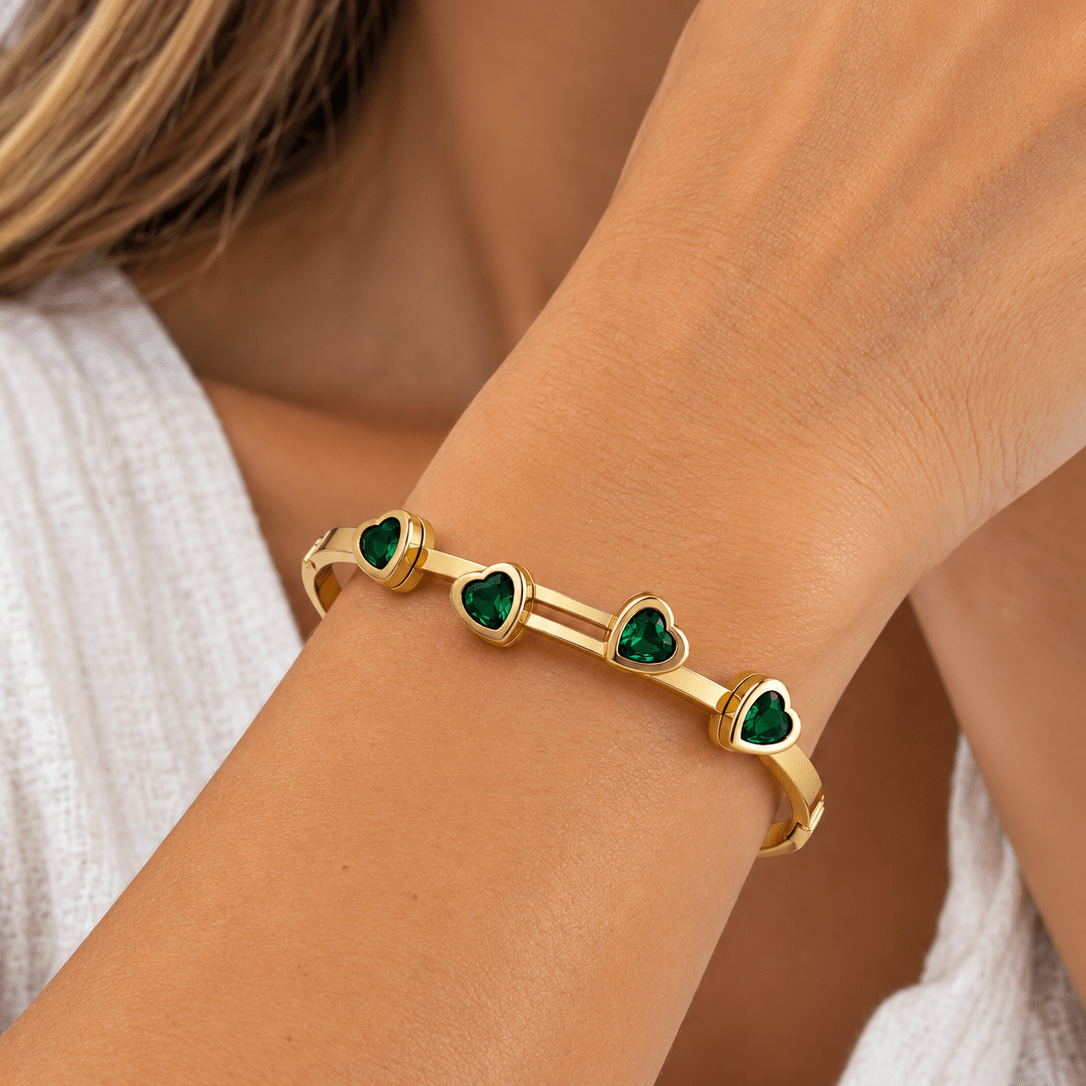 Emerald Hearts Bangle - Bracelets | LimaLimón Store - 2