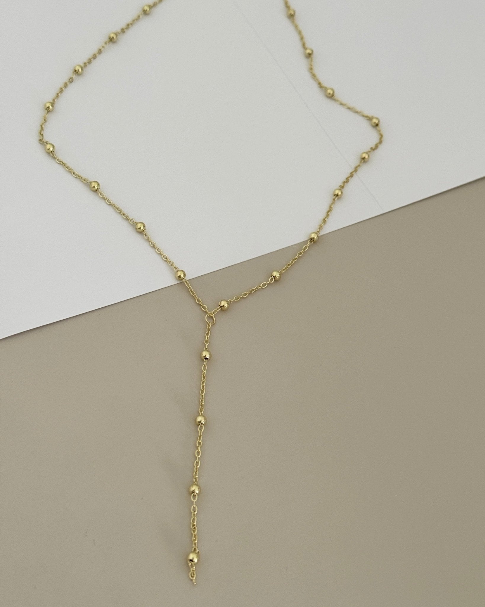 Gold Beaded Y - Lariat Necklace - Necklaces | LimaLimón Store - 2