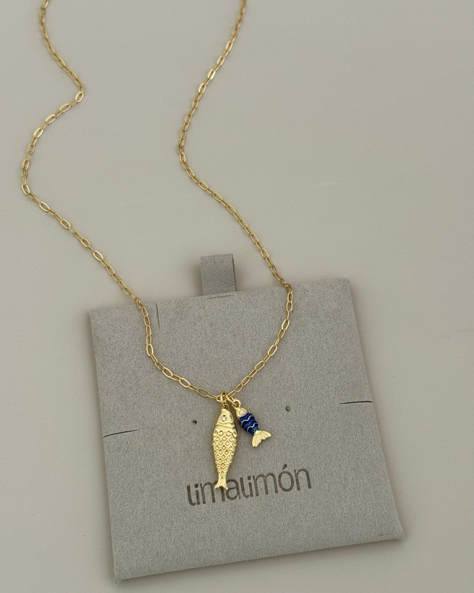 Golden Fish & Tail Charm Necklace - Necklaces | LimaLimón Store - 2