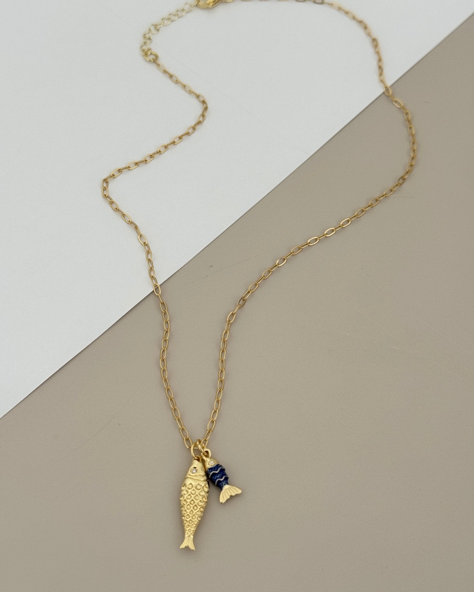 Golden Fish & Tail Charm Necklace - Necklaces | LimaLimón Store - 1