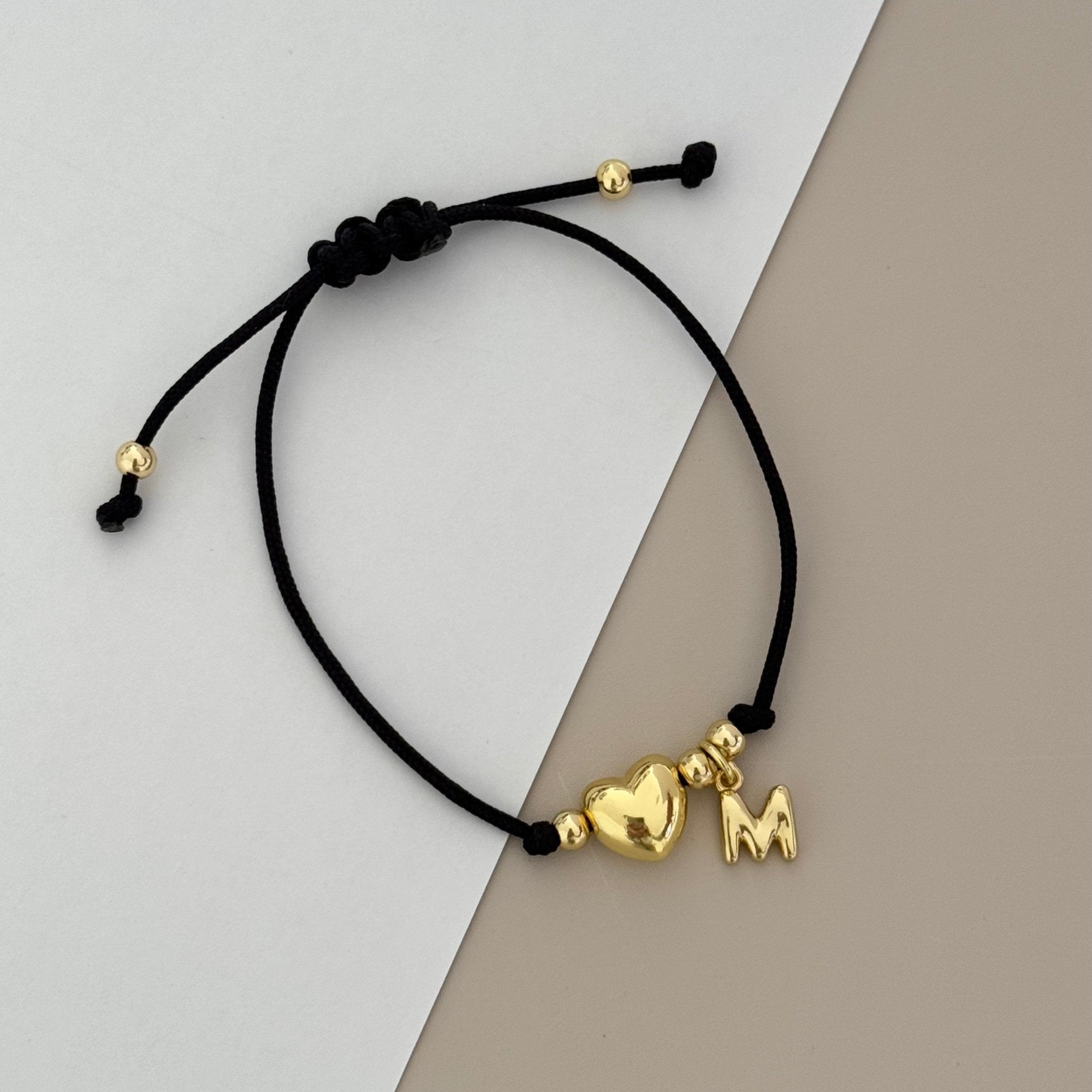 Heart Initial Cord Bracelet - LimaLimón Store