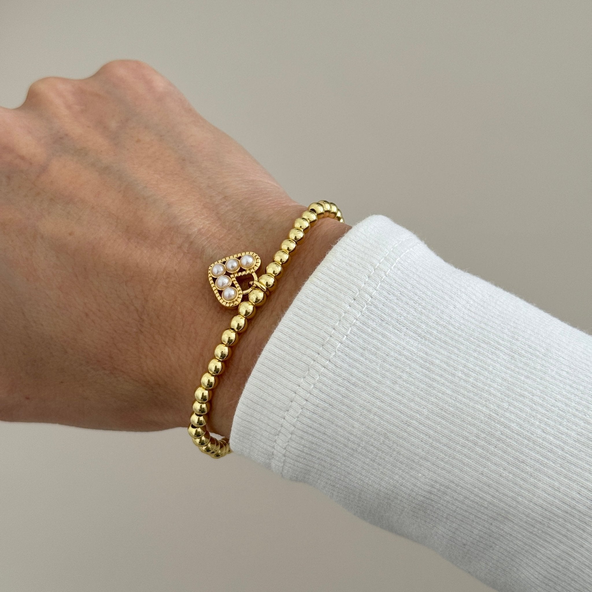 Heart & Pearl Beaded Stretch Bracelet - Bracelet | LimaLimón Store - 2