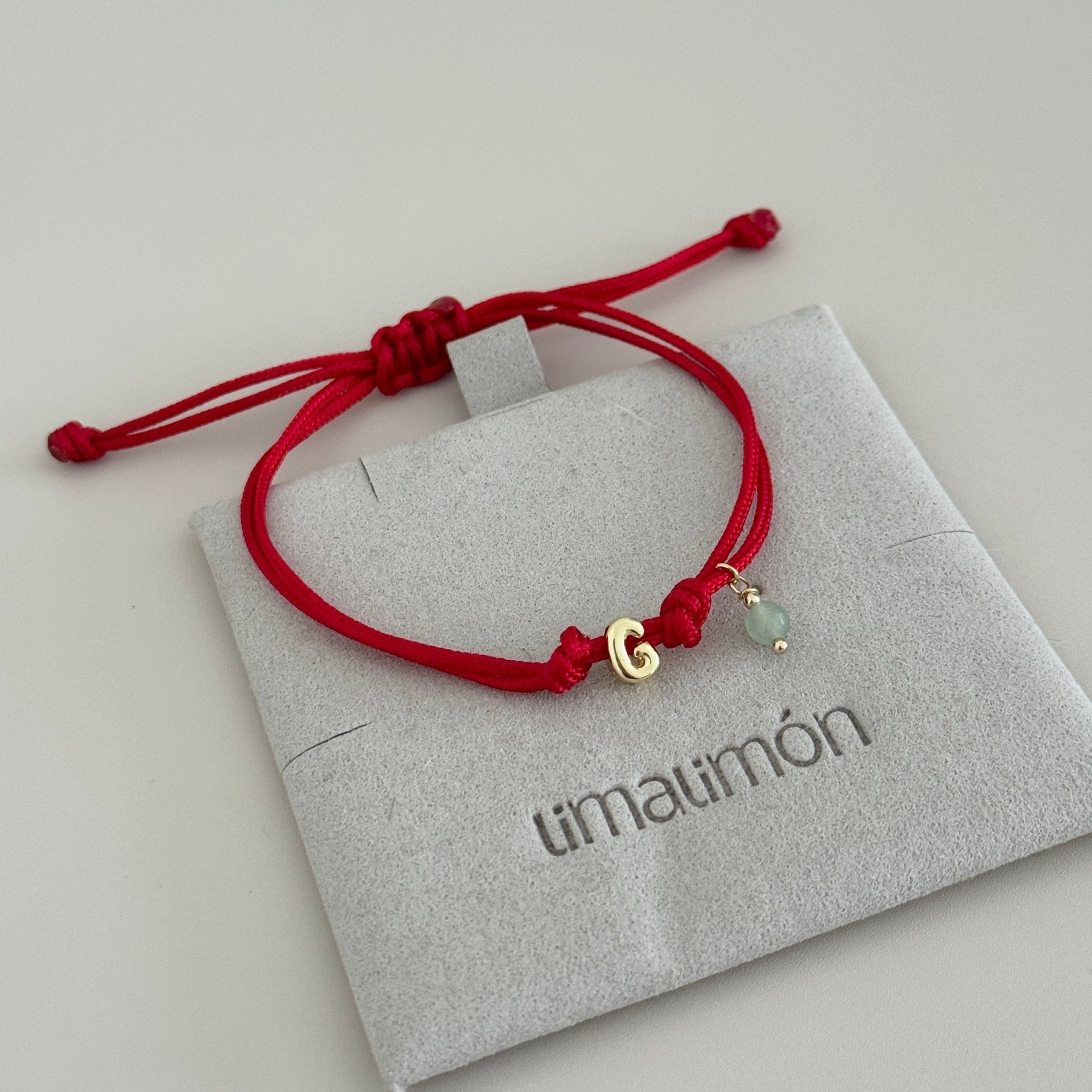 Initial Bracelet with Jade Stone – Red Cord - Bracelet | LimaLimón Store - 2