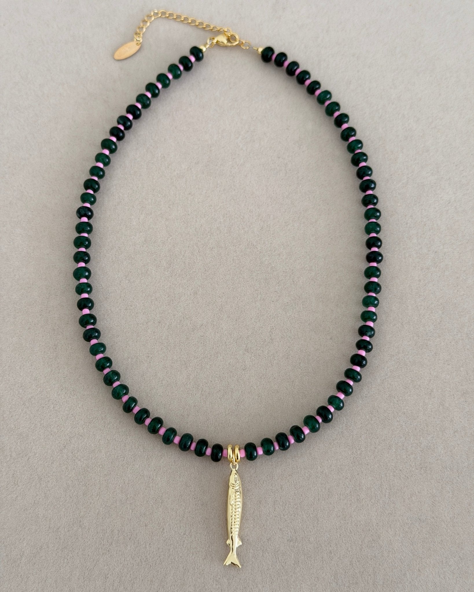 Midnight Fish Charm Beaded Necklace - Necklaces | LimaLimón Store - 1