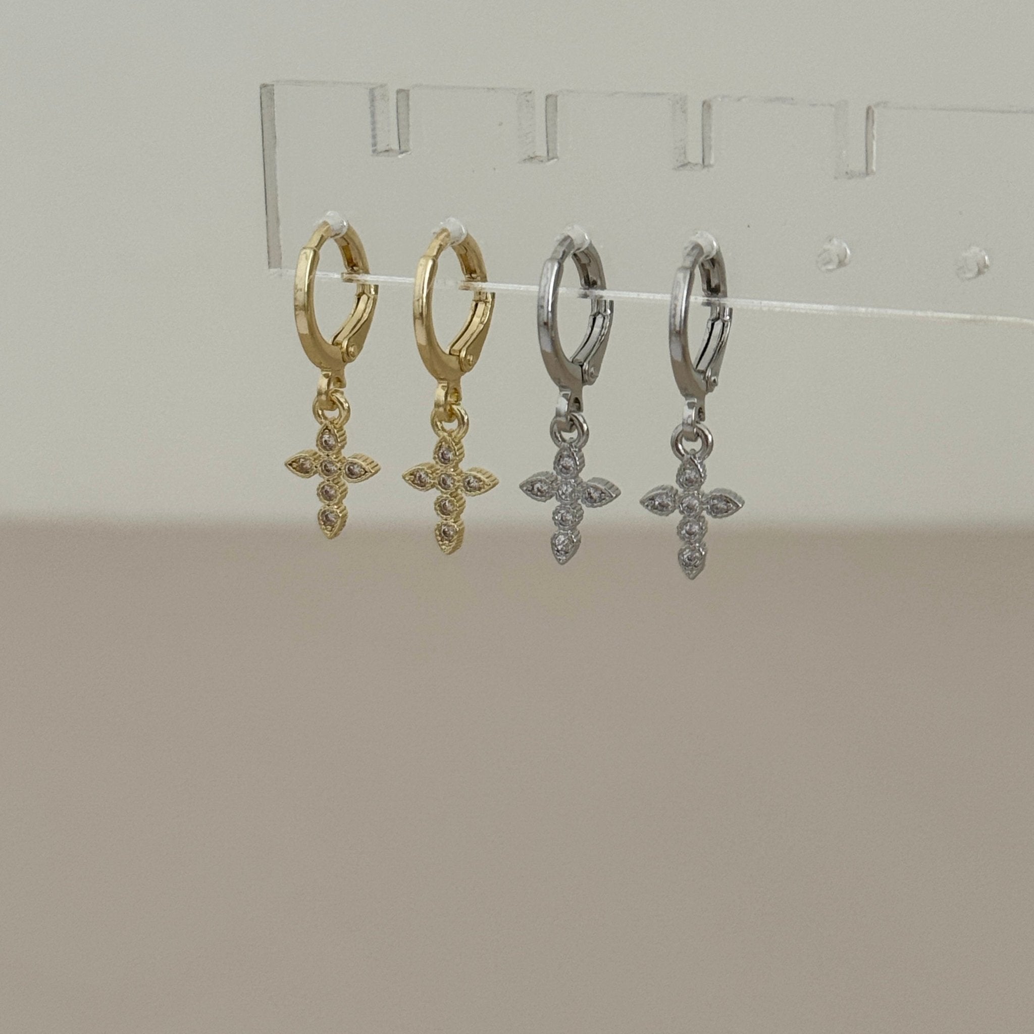 Mini Cross Charm Hoop Earrings - Earring | LimaLimón Store - 1
