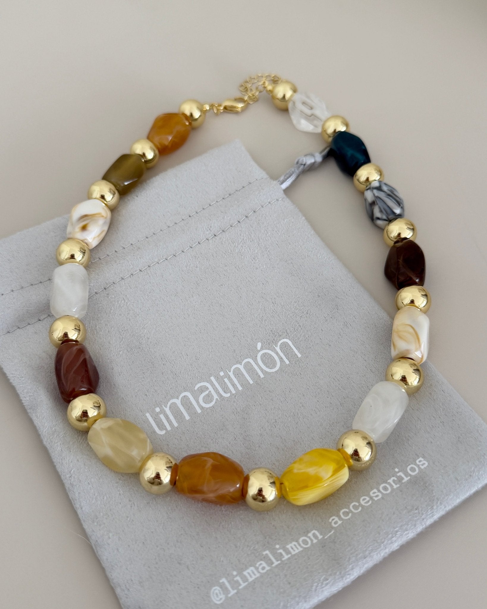 Mixed Bead Gold Plated Necklace - Necklace | LimaLimón Store - 3