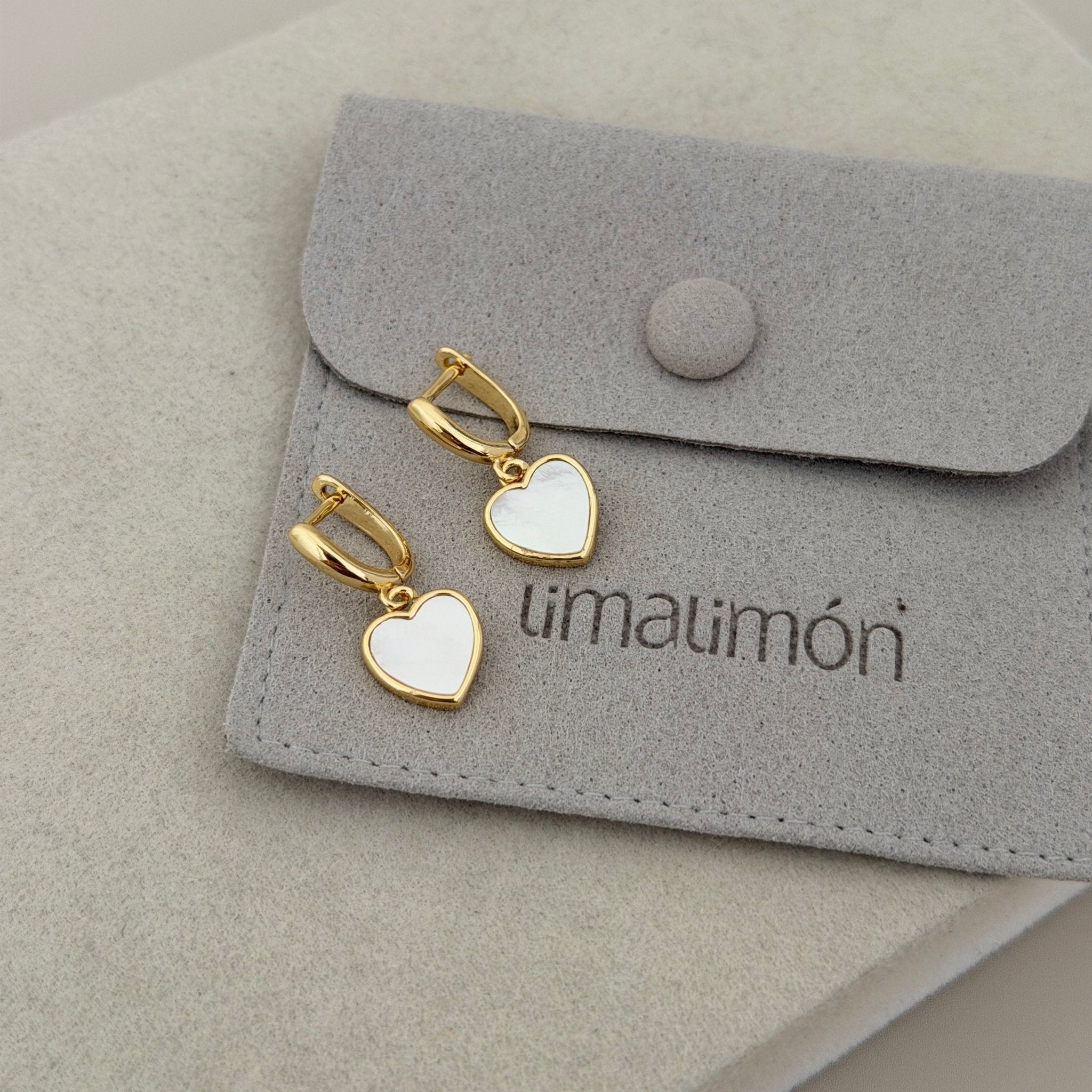 Mother of Pearl Heart Drop Earrings - Earring | LimaLimón Store - 2