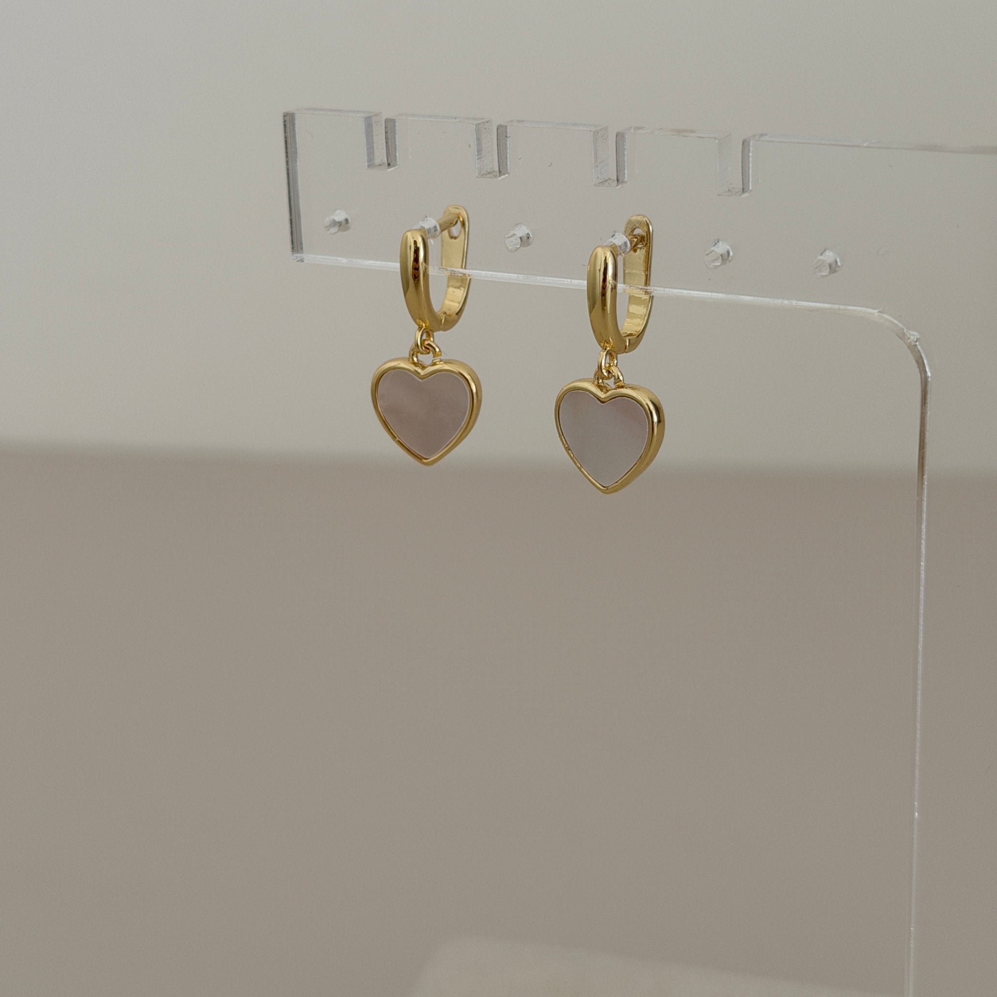 Mother of Pearl Heart Drop Earrings - Earring | LimaLimón Store - 3