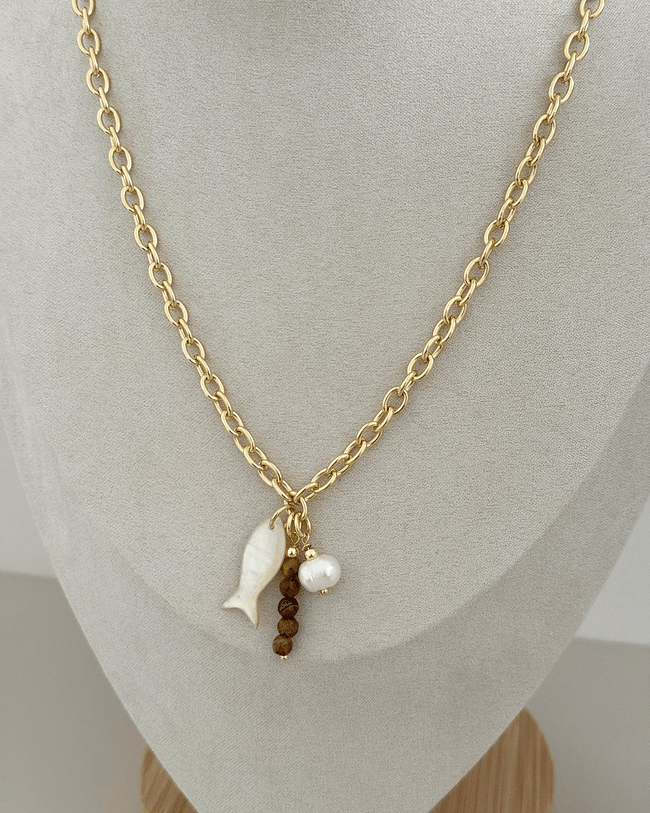 Nacre Fish & Pearl Charm Long Necklace - Necklaces | LimaLimón Store - 2