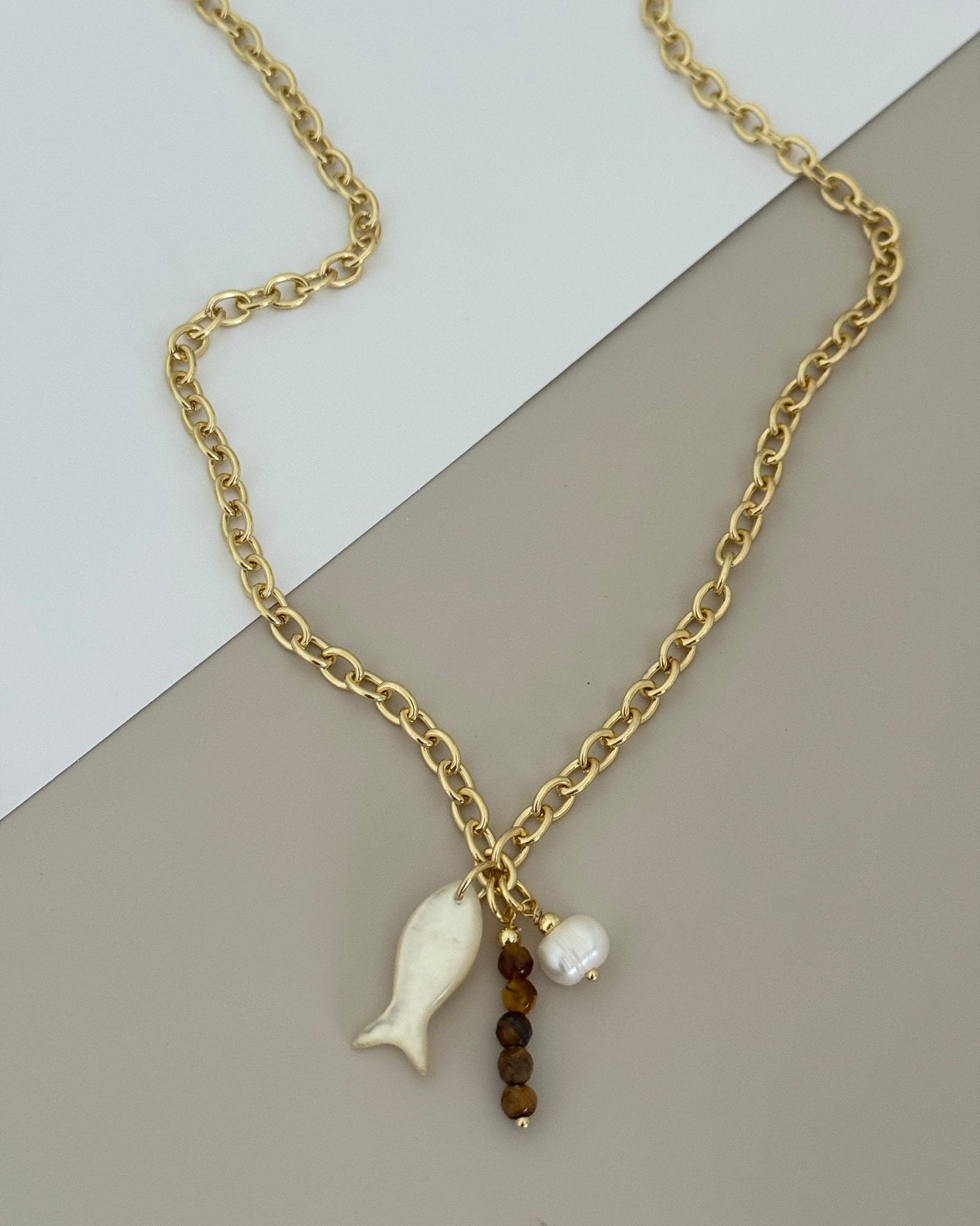 Nacre Fish & Pearl Charm Long Necklace - Necklaces | LimaLimón Store - 6