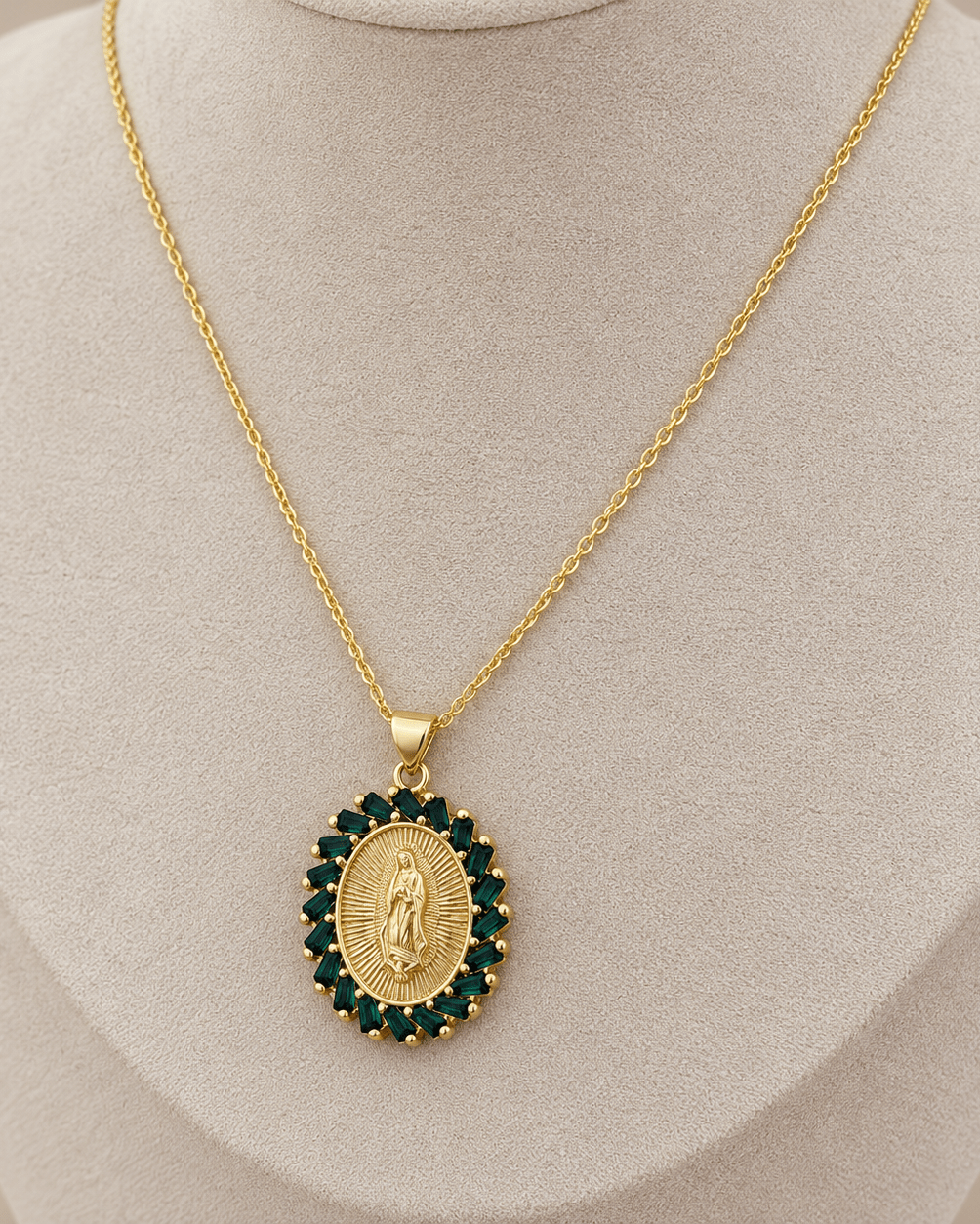 Our Lady of Guadalupe Emerald Crystal Necklace - Necklaces | LimaLimón Store - 4