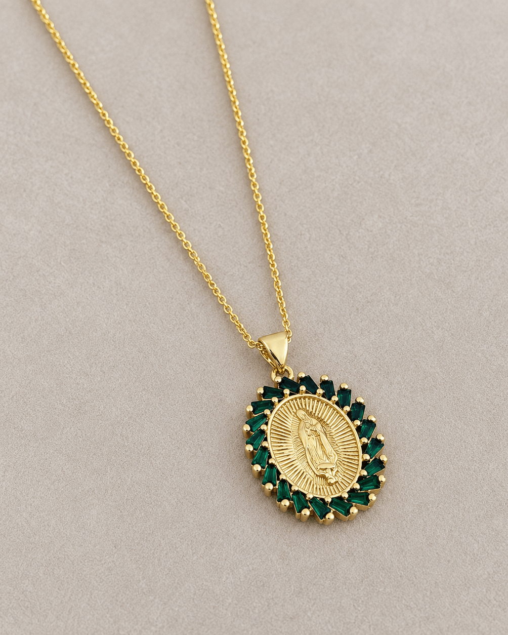 Our Lady of Guadalupe Emerald Crystal Necklace - Necklaces | LimaLimón Store - 1