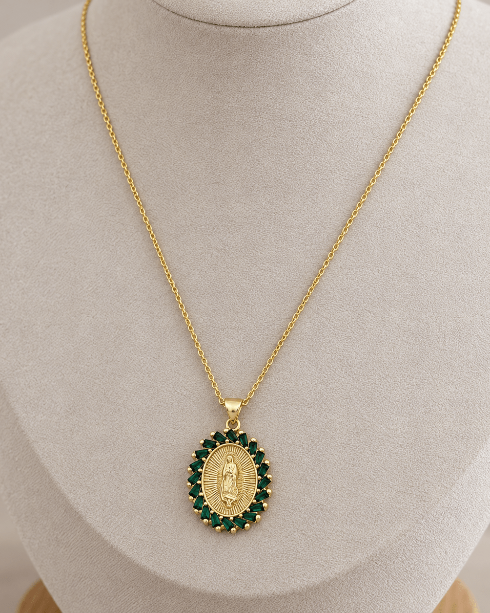 Our Lady of Guadalupe Emerald Crystal Necklace - Necklaces | LimaLimón Store - 2