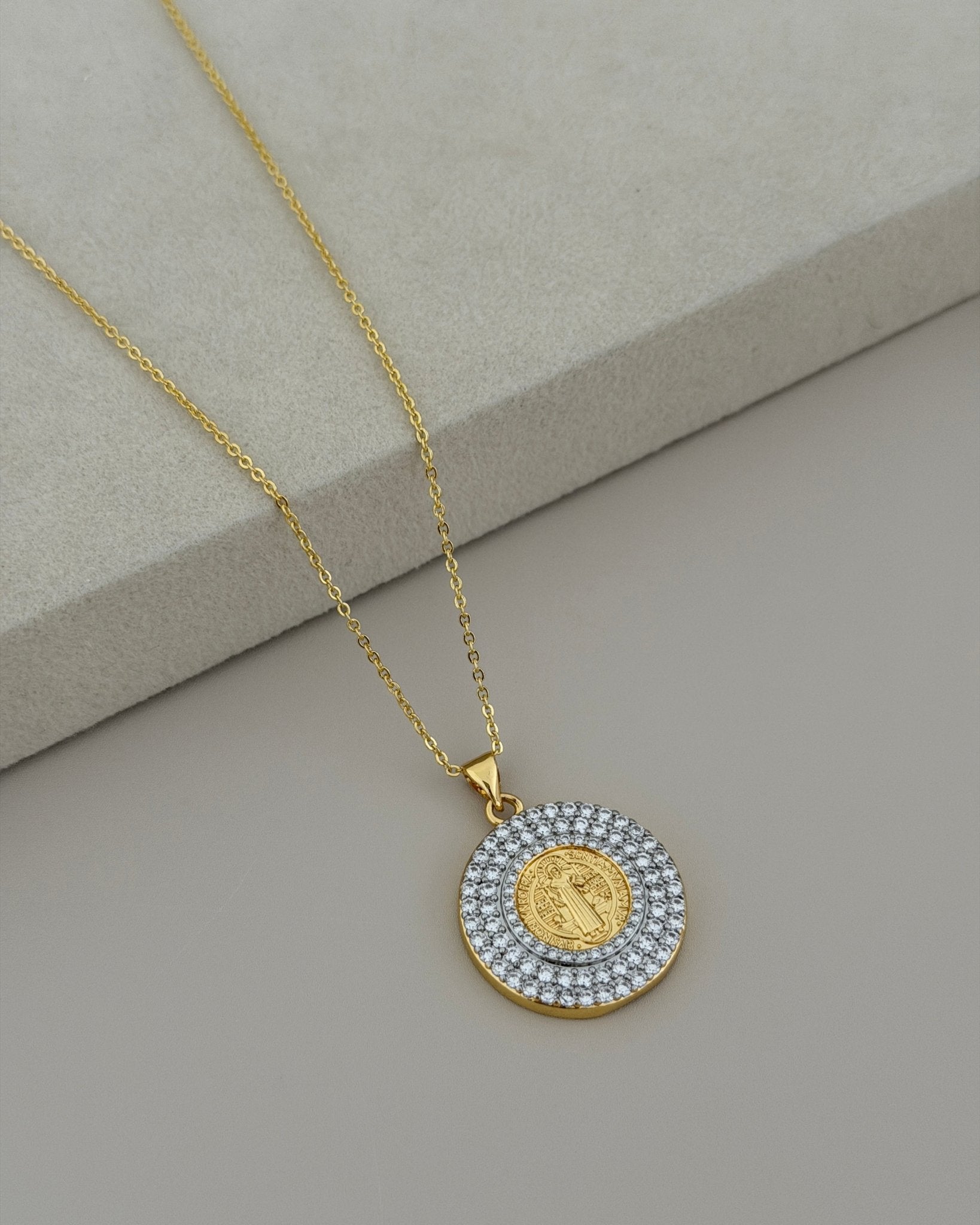 Saint Benedict Sparkling Medallion Necklace - Necklace | LimaLimón Store - 1
