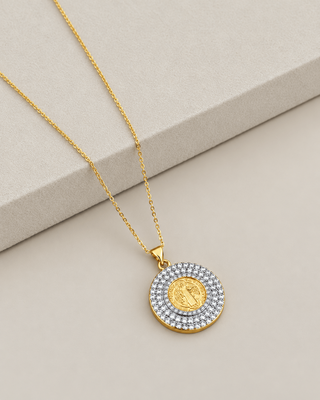 Saint Benedict Sparkling Medallion Necklace - Necklace | LimaLimón Store - 1