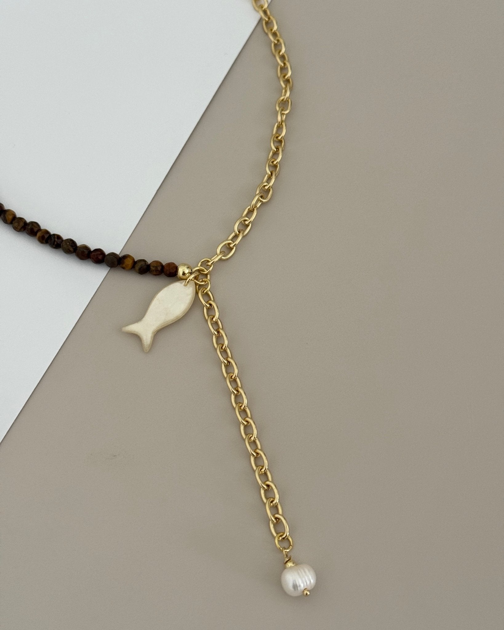 Tiger Eye duo Chain with Charms - Necklaces | LimaLimón Store - 4