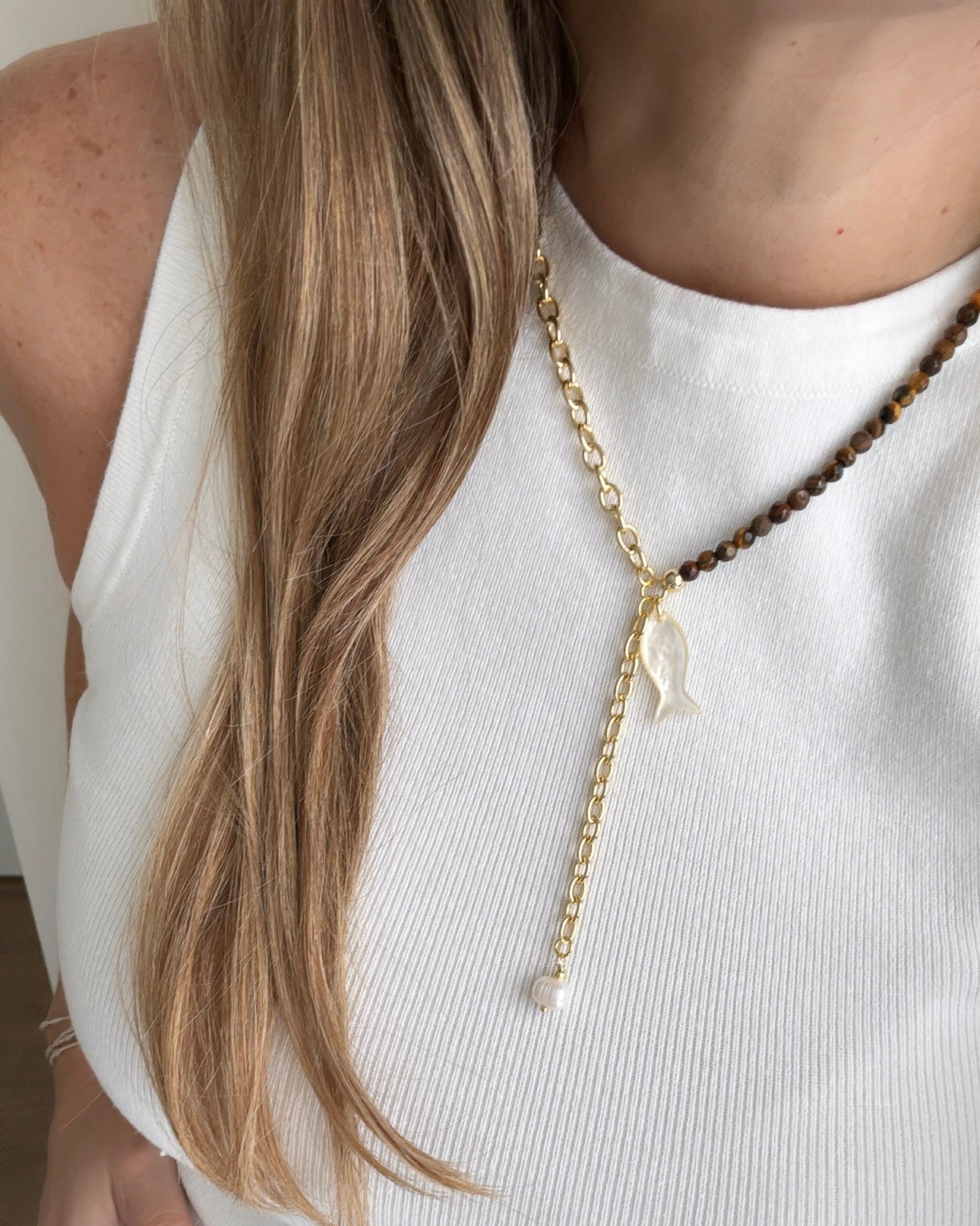 Tiger Eye duo Chain with Charms - Necklaces | LimaLimón Store - 2