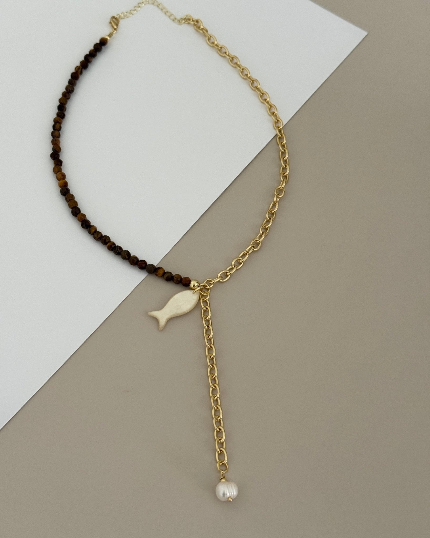 Tiger Eye duo Chain with Charms - Necklaces | LimaLimón Store - 1