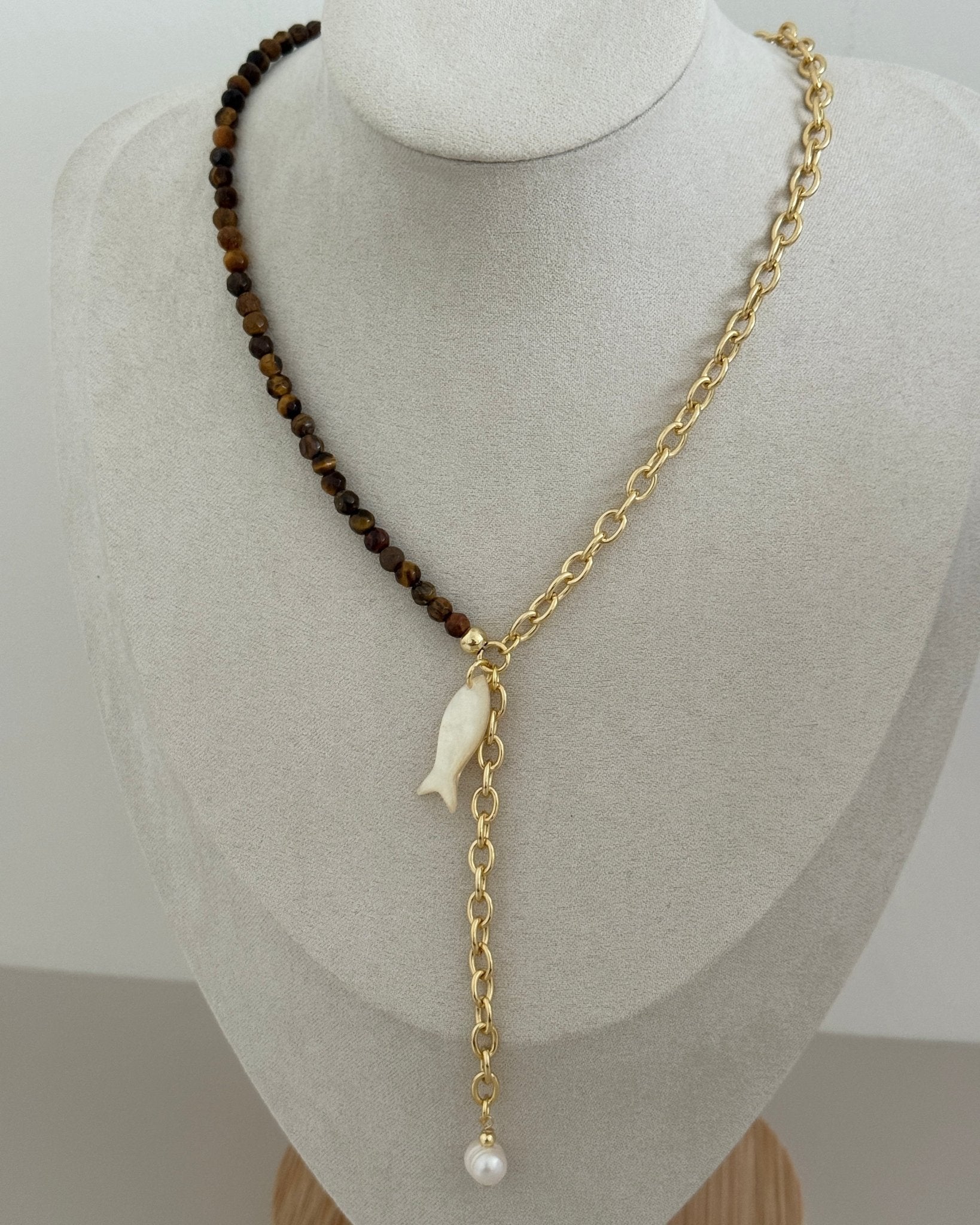 Tiger Eye duo Chain with Charms - Necklaces | LimaLimón Store - 5