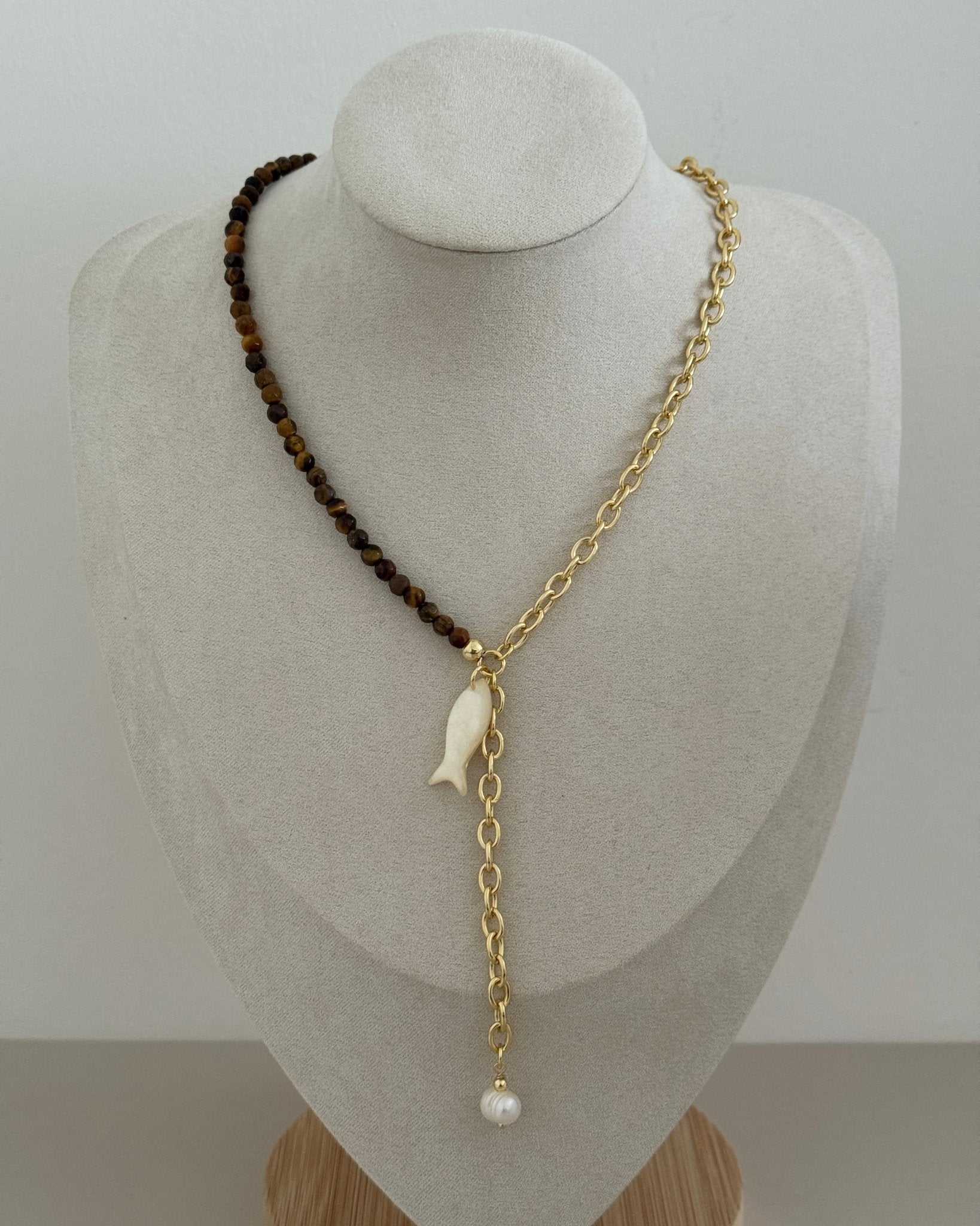 Tiger Eye duo Chain with Charms - Necklaces | LimaLimón Store - 3