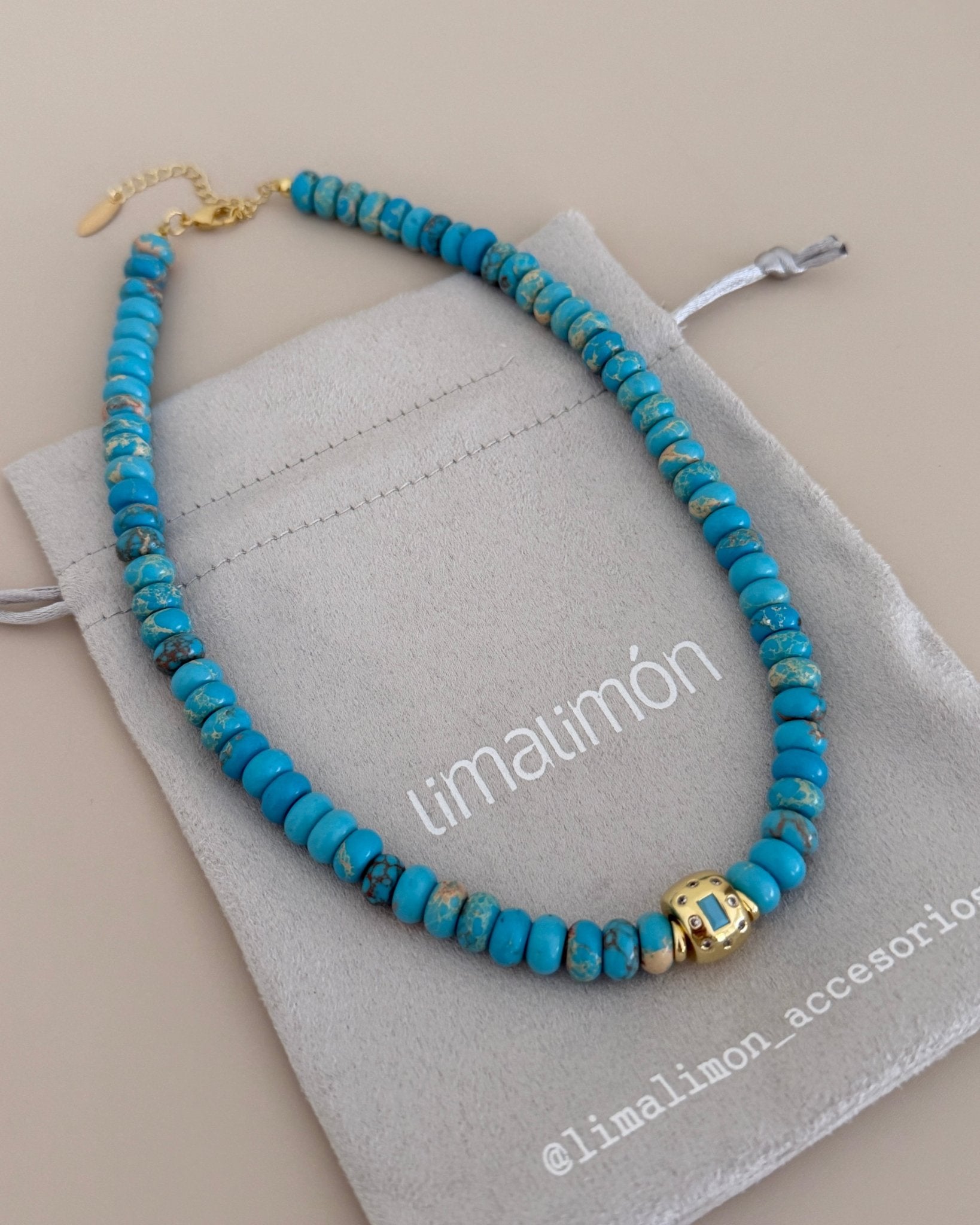 Turquoise Gold Accent Necklace - Necklaces | LimaLimón Store - 3