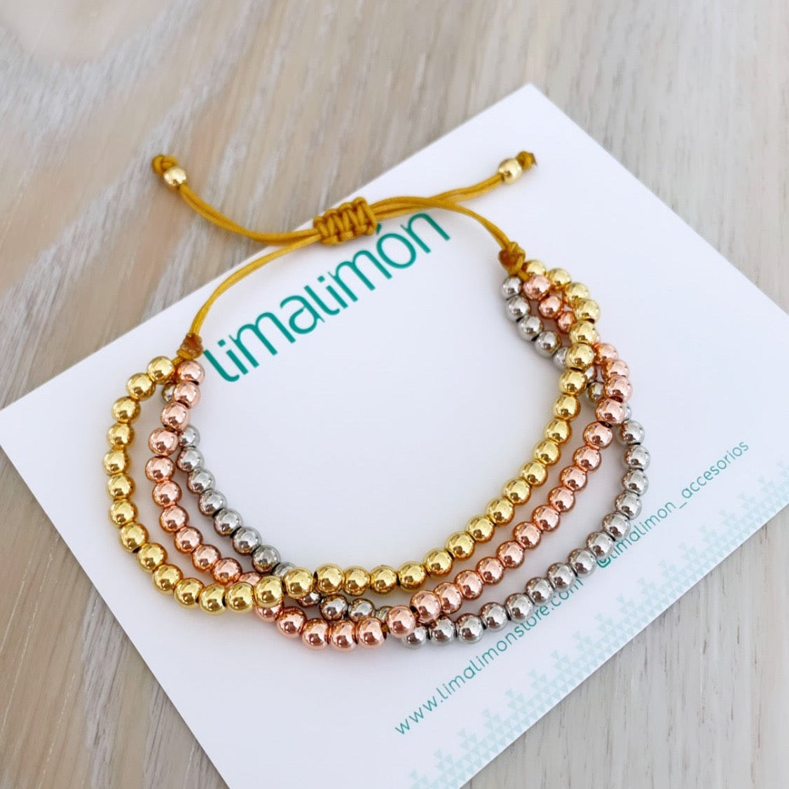 Triple Bead Gold Bracelet - LimaLimón Store