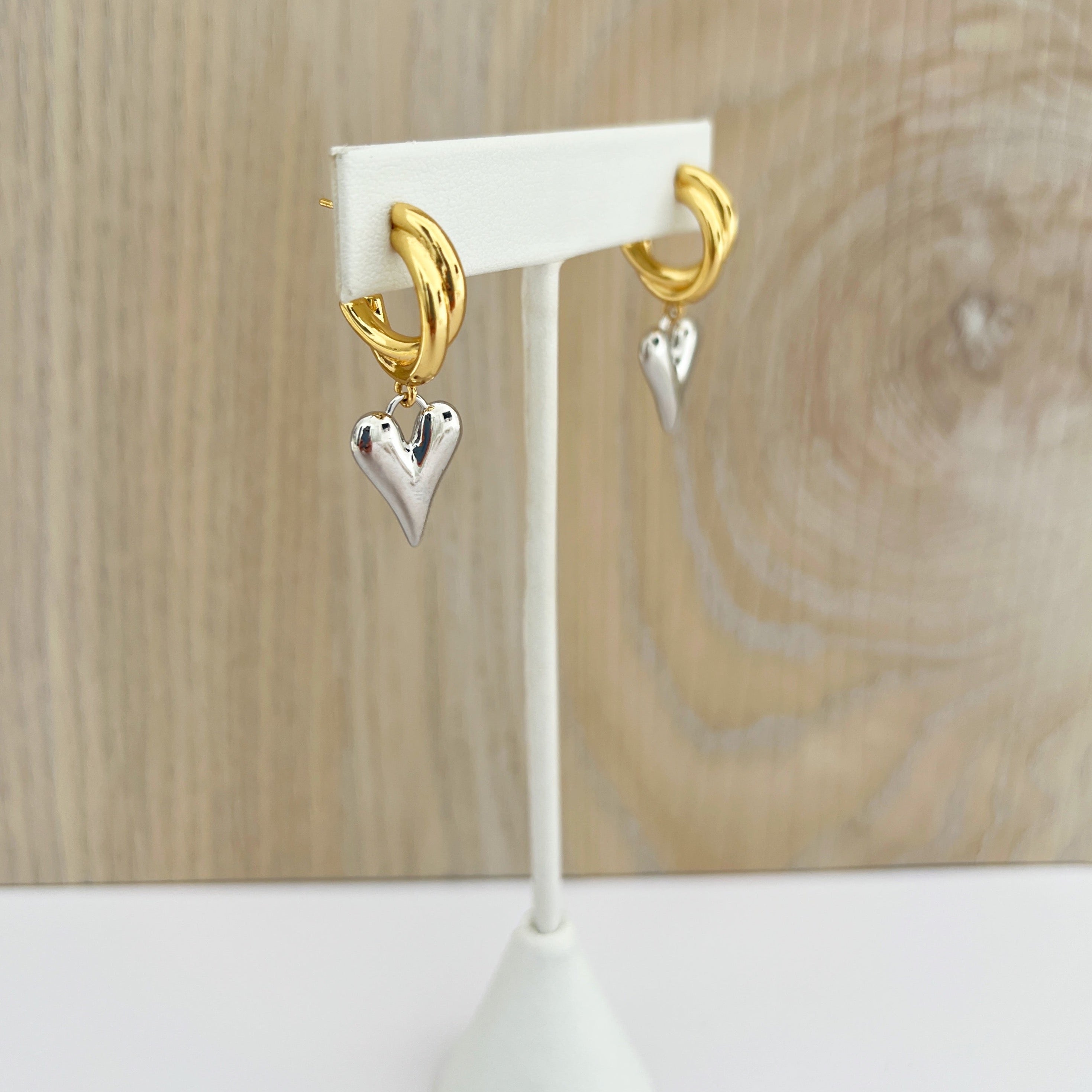 Heart Gold and Silver Earring