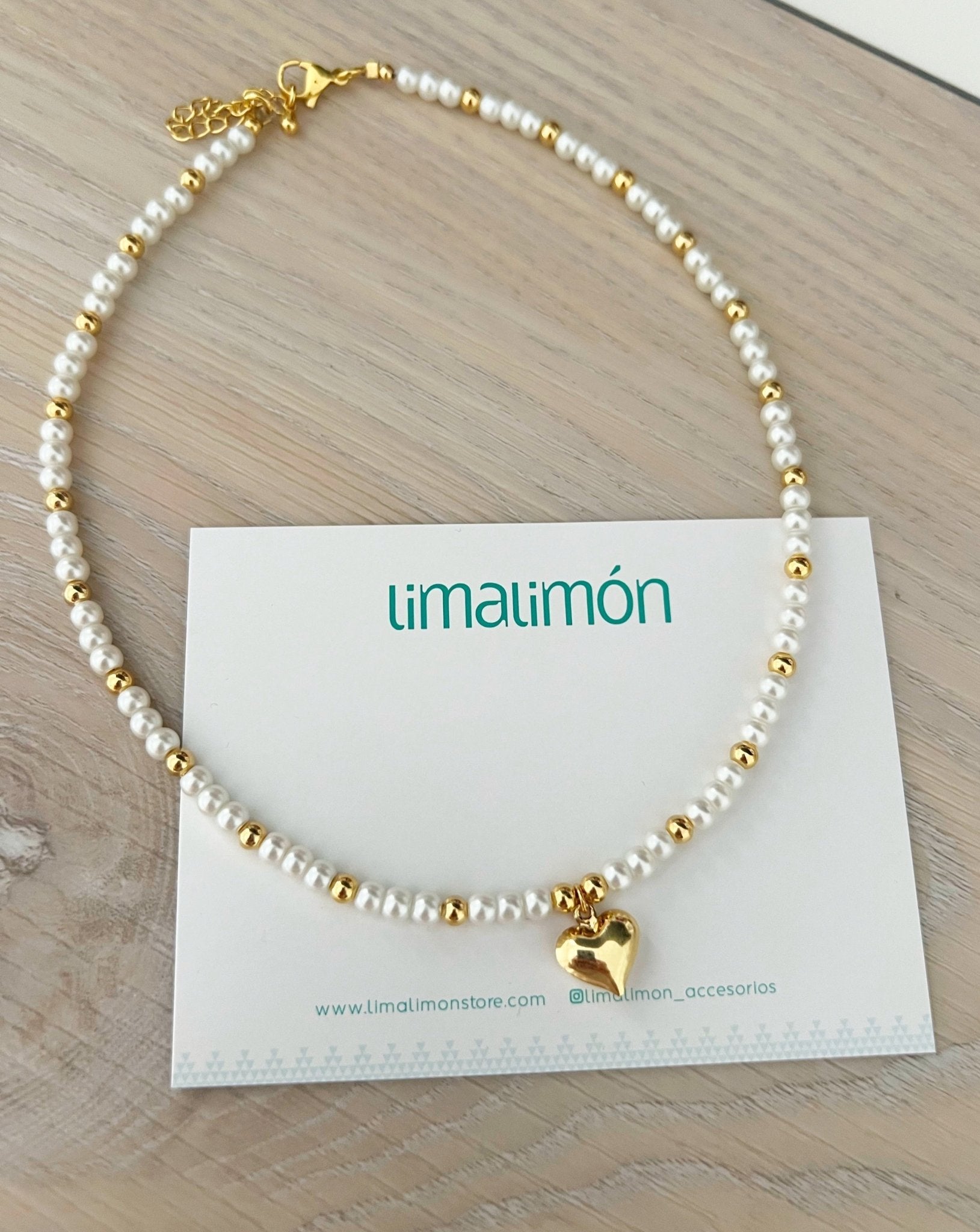 Pearl and Gold Heart Necklace - LimaLimón Store