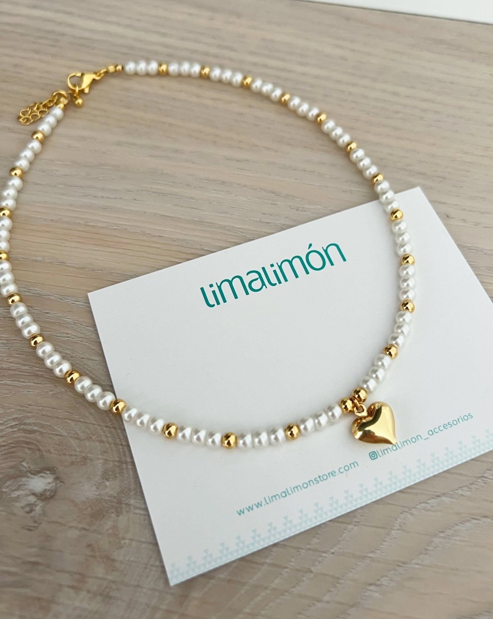 Pearl and Gold Heart Necklace - LimaLimón Store